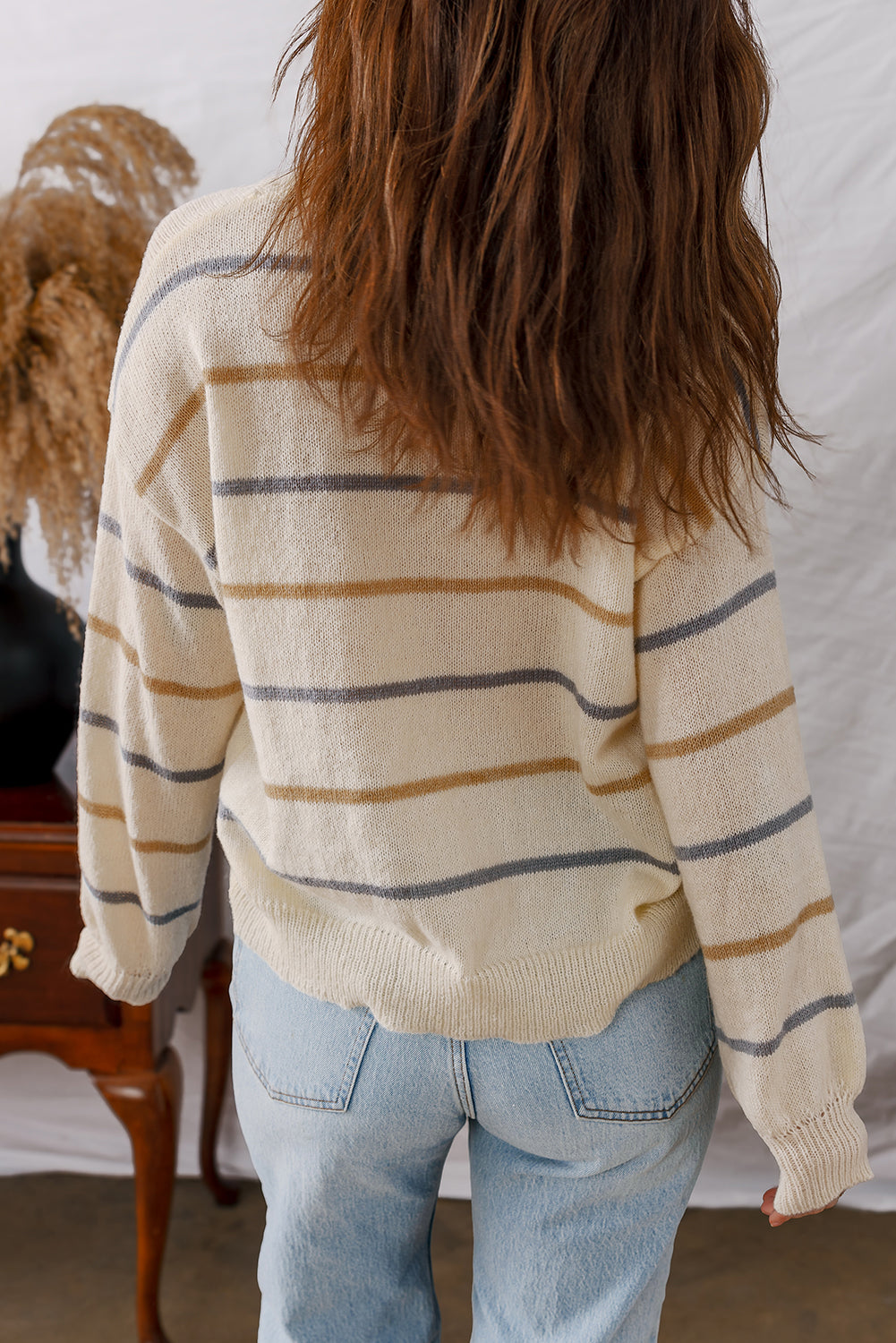 Multicolour Striped Ribbed Edge Drop Shoulder Sweater-TOPS / DRESSES-[Adult]-[Female]-2022 Online Blue Zone Planet