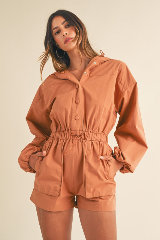 Mable Snap Down Long Sleeve Hooded Romper-TOPS / DRESSES-[Adult]-[Female]-Tan-S-2022 Online Blue Zone Planet