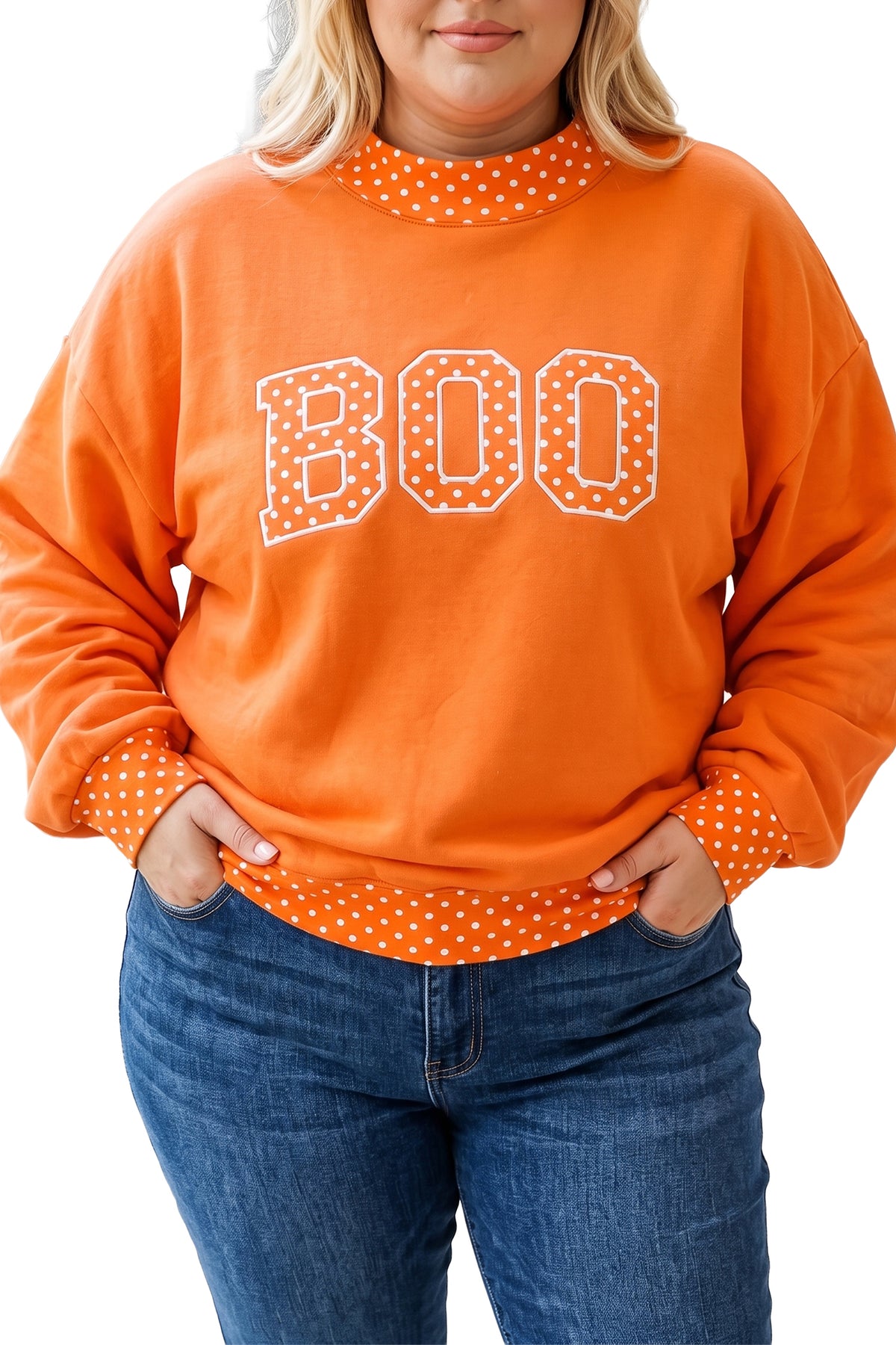 Fiery Red Casual Polka Dot Patchwork Letter Graphic Plus Size Sweatshirt-Plus Size/Plus Size Sweatshirts & Hoodies-[Adult]-[Female]-2022 Online Blue Zone Planet
