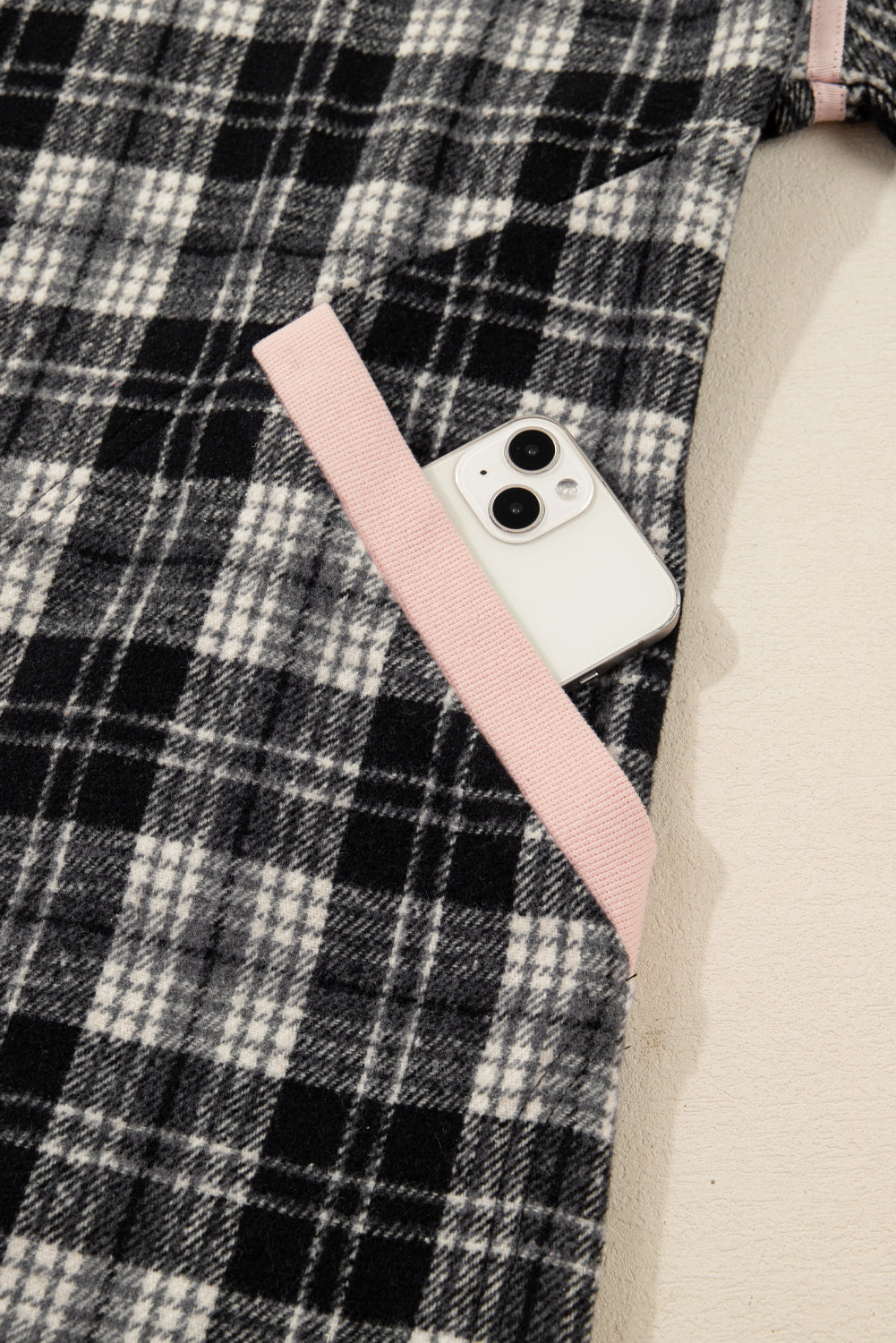 Black Plaid Polo Collar Zip up Contrast Trim Shift Long Sleeve Mini Dress-TOPS / DRESSES-[Adult]-[Female]-2022 Online Blue Zone Planet