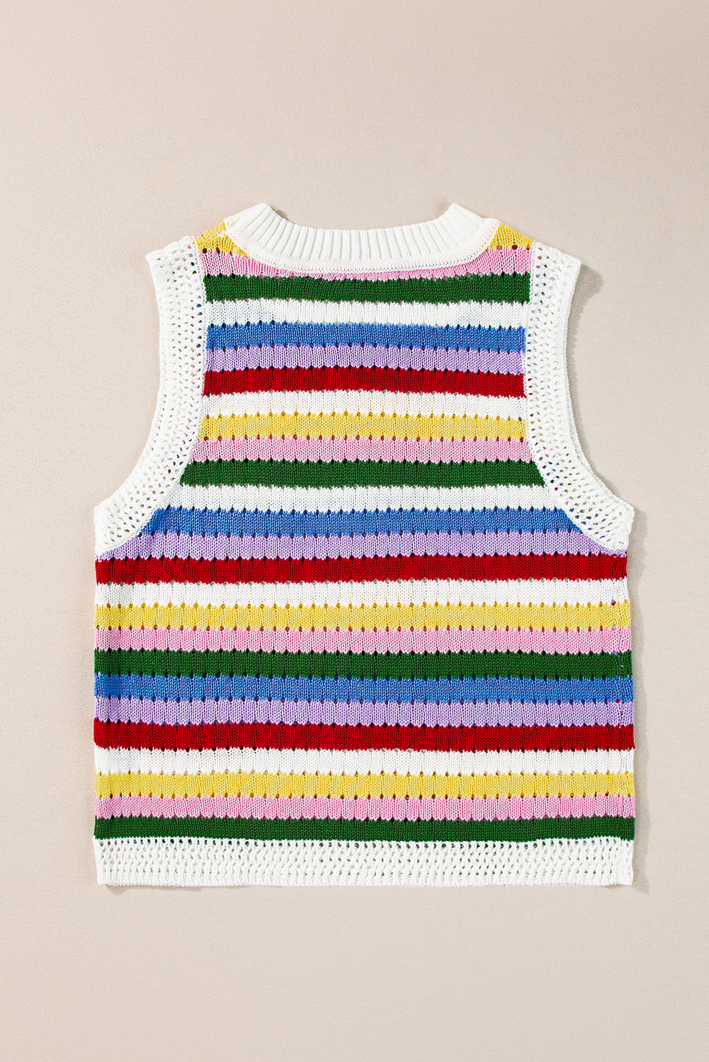 Multicolour Striped Knitted Eyelet Slim Sweater Vest-Sweaters & Cardigans/Sweater Vests-[Adult]-[Female]-2022 Online Blue Zone Planet