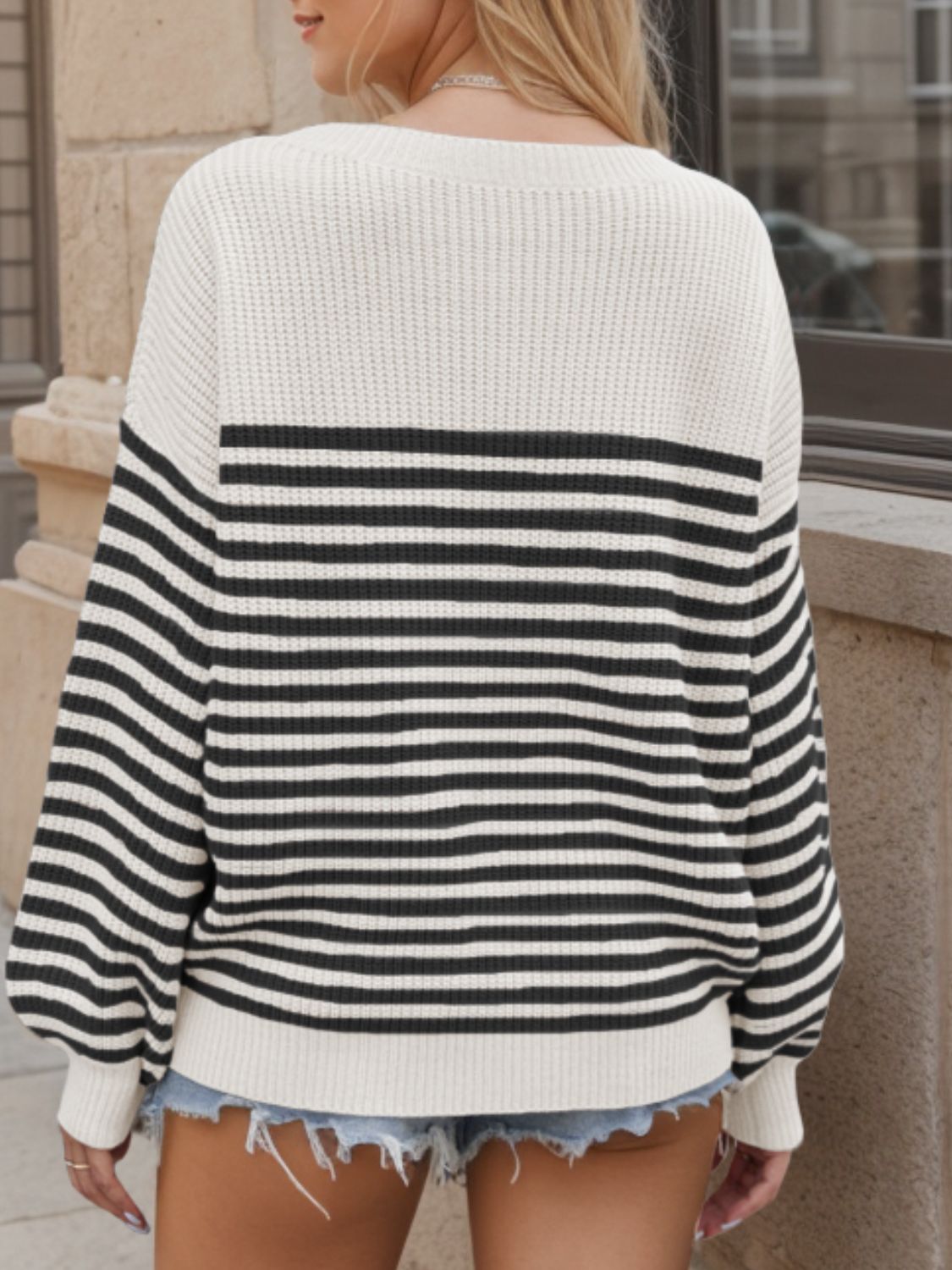 Striped Round Neck Long Sleeve Sweater-TOPS / DRESSES-[Adult]-[Female]-2022 Online Blue Zone Planet