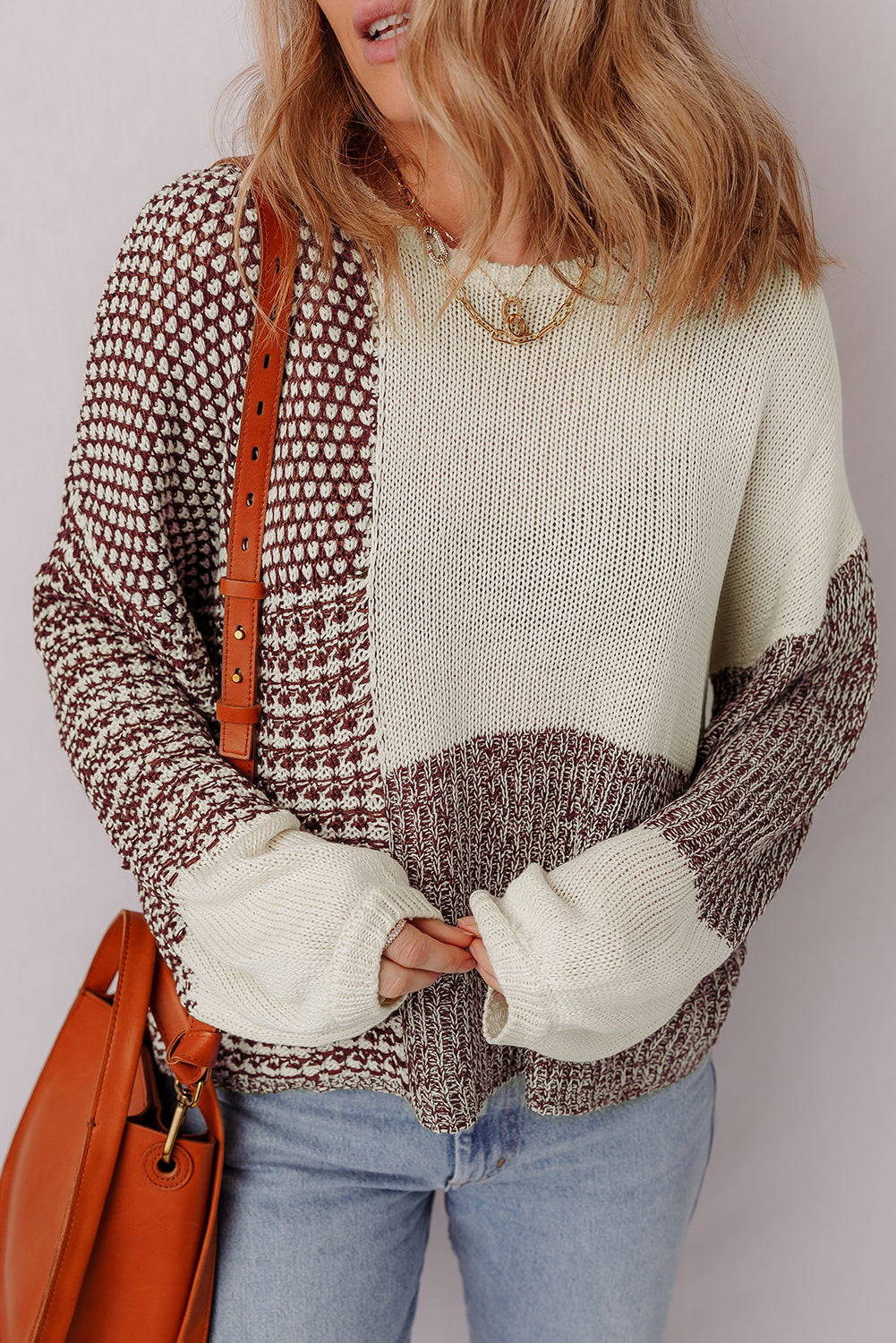 Dark Khaki Color Block Back Tie Drop Shoulder Loose Sweater-Sweaters & Cardigans/Sweaters-[Adult]-[Female]-2022 Online Blue Zone Planet