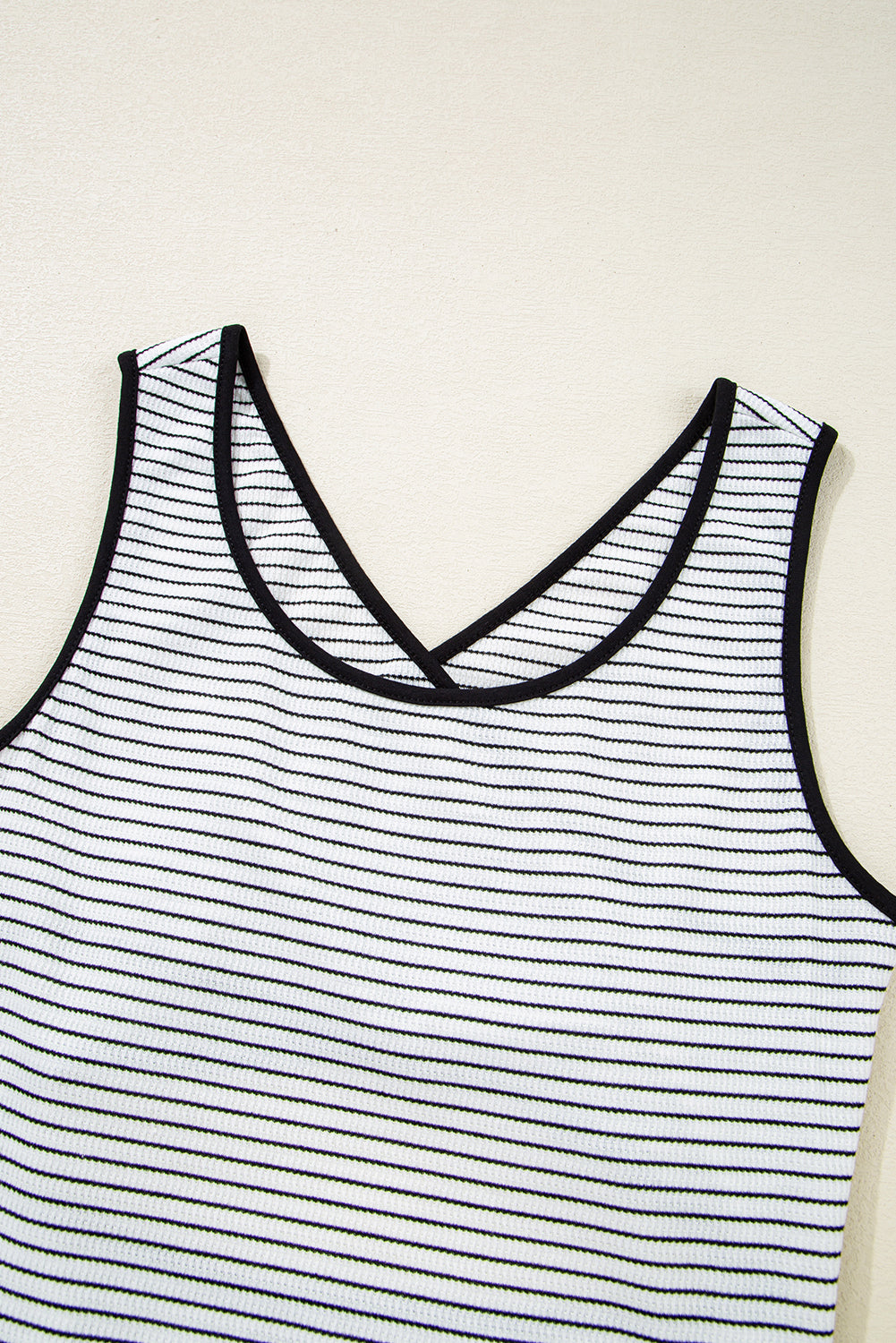White Stripe Criss Cross Side Slits Slim Fit Sleeveless Midi Dress-TOPS / DRESSES-[Adult]-[Female]-2022 Online Blue Zone Planet