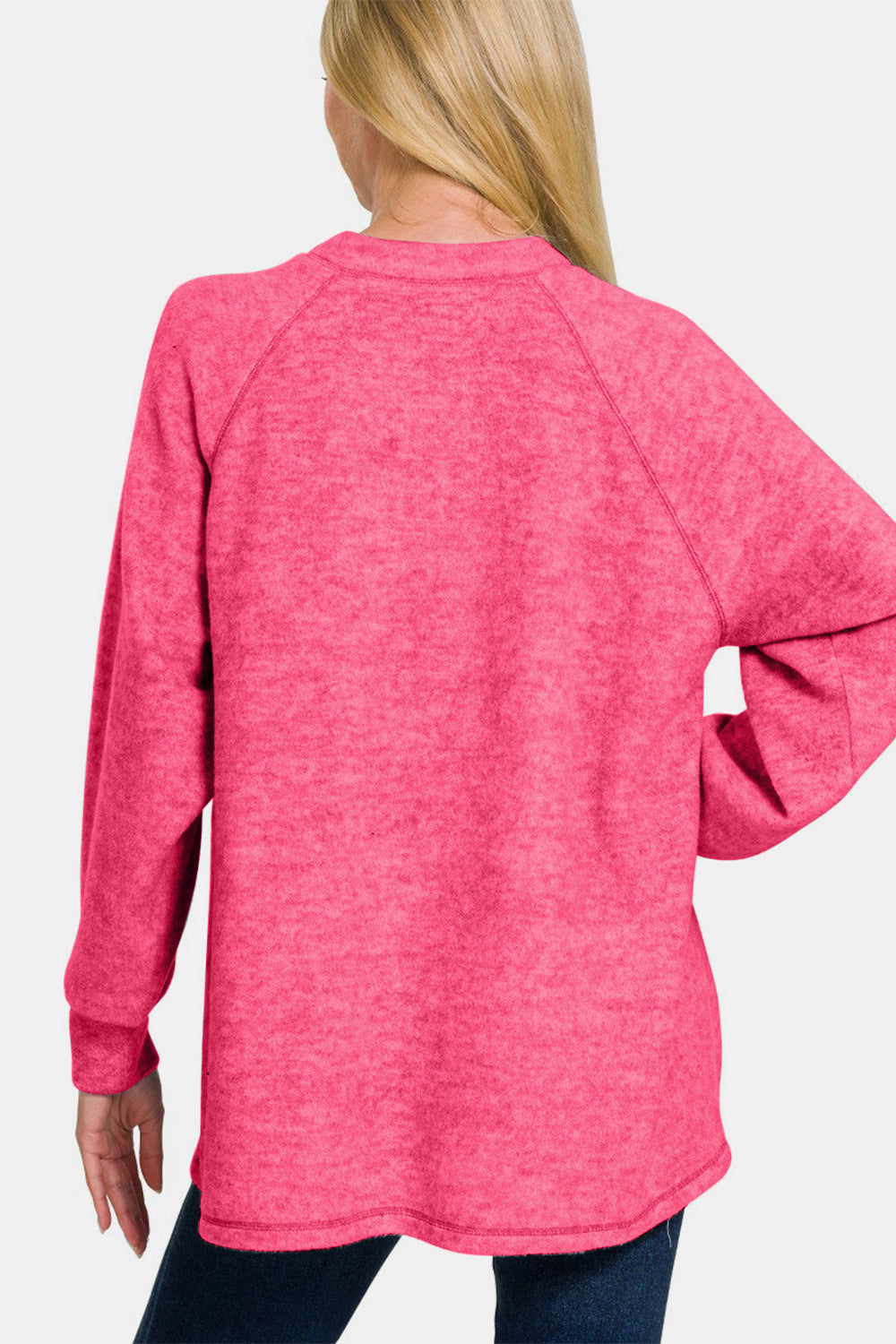 Zenana Brushed Melange Hacci High-Low Sweater-TOPS / DRESSES-[Adult]-[Female]-2022 Online Blue Zone Planet