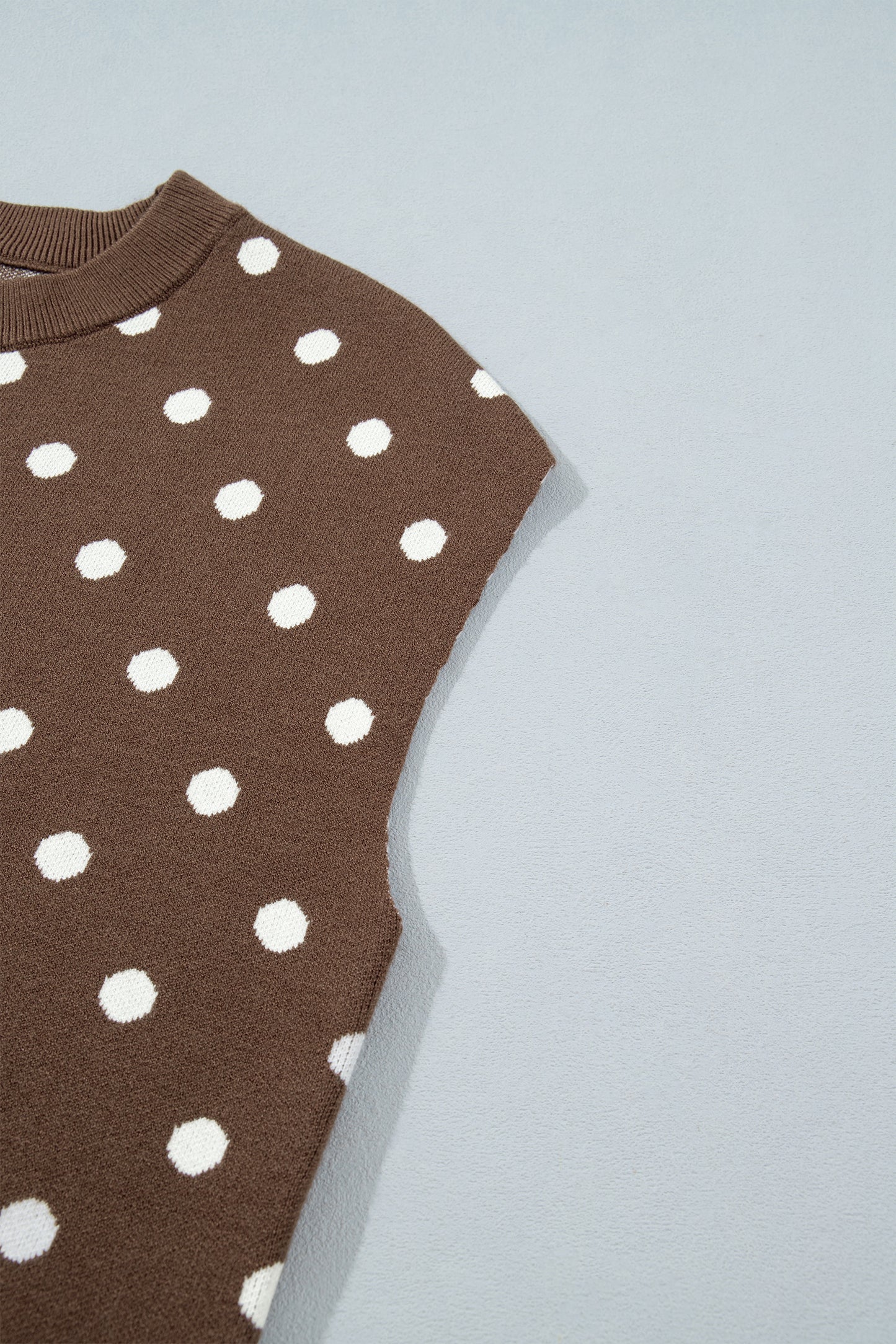 Brown Dolman Short Sleeve Round Neck Polka Dot Sweater-Sweaters & Cardigans/Short Sleeve Sweaters-[Adult]-[Female]-2022 Online Blue Zone Planet