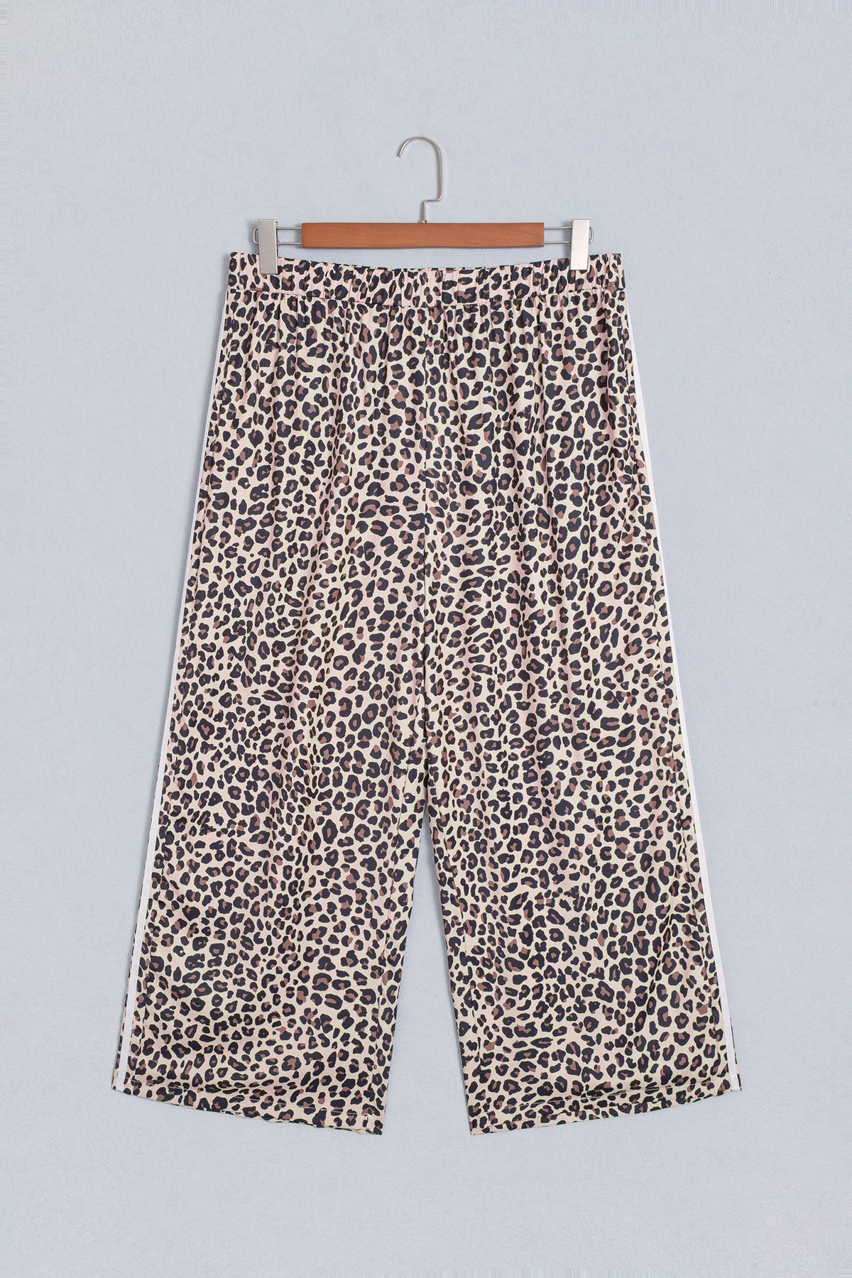 Beige Plus Size Leopard Print Side Stripes Detail Casual Pants-Plus Size/Plus Size Bottoms-[Adult]-[Female]-2022 Online Blue Zone Planet