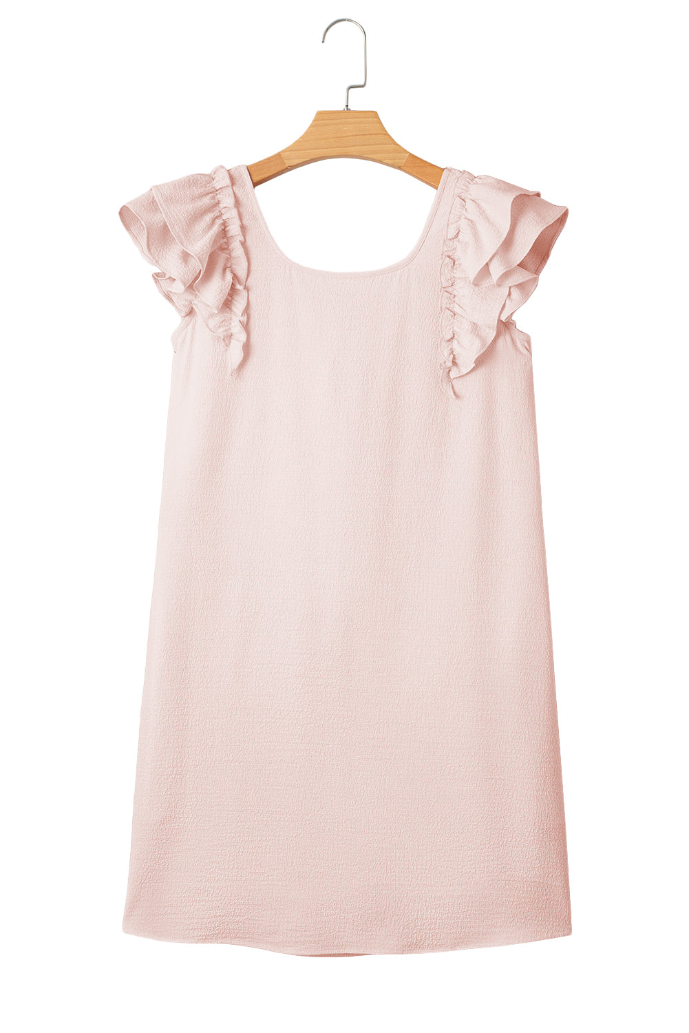 Light Pink Textured Flutter Sleeve Square Neck Bow Back Mini Dress-TOPS / DRESSES-[Adult]-[Female]-2022 Online Blue Zone Planet
