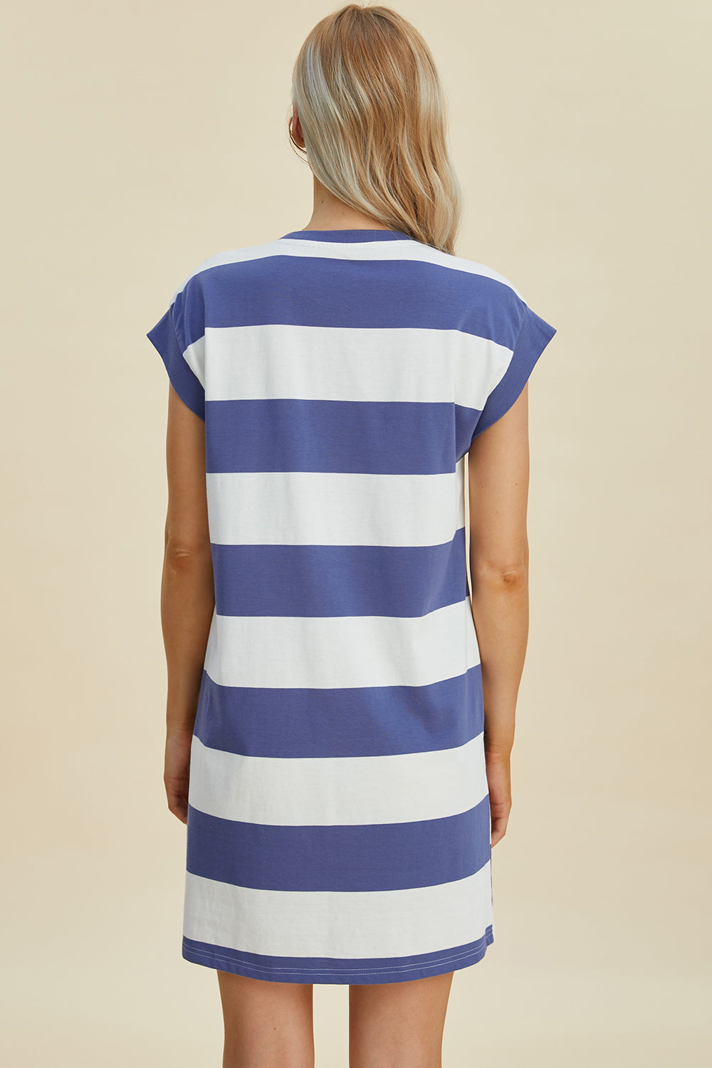 Basic Bae Full Size Striped Round Neck Cap Sleeve Mini Dress-TOPS / DRESSES-[Adult]-[Female]-2022 Online Blue Zone Planet