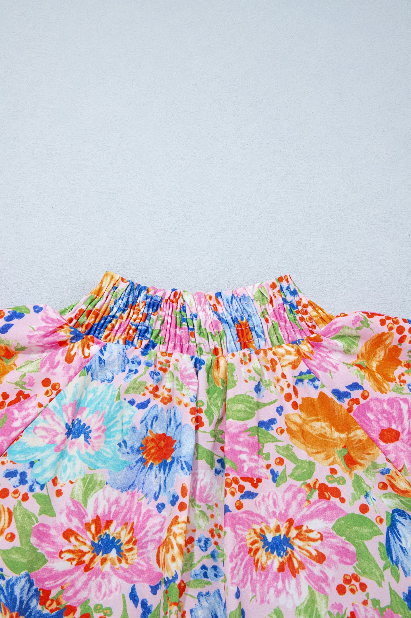 Pink Floral Print V Neck Short Sleeve Shift Blouse-Tops/Blouses & Shirts-[Adult]-[Female]-2022 Online Blue Zone Planet