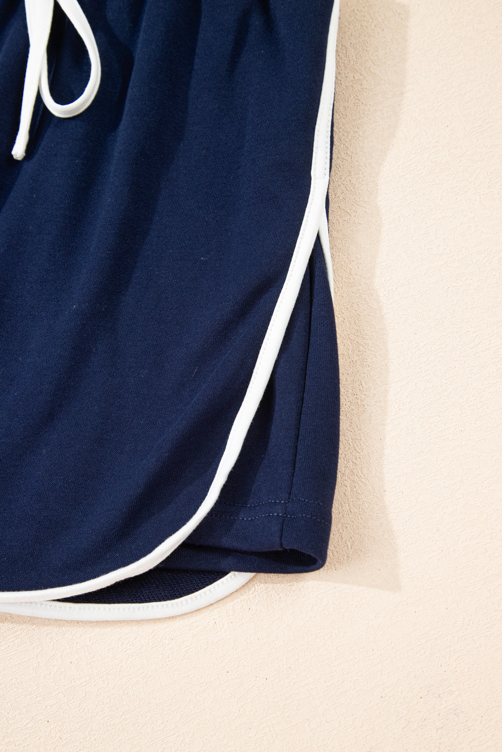 Navy Blue Varsity Stripe Detail Drop Shoulder Pullover Mini Skirt Set-Two Piece Sets/Two Piece Dresses-[Adult]-[Female]-2022 Online Blue Zone Planet