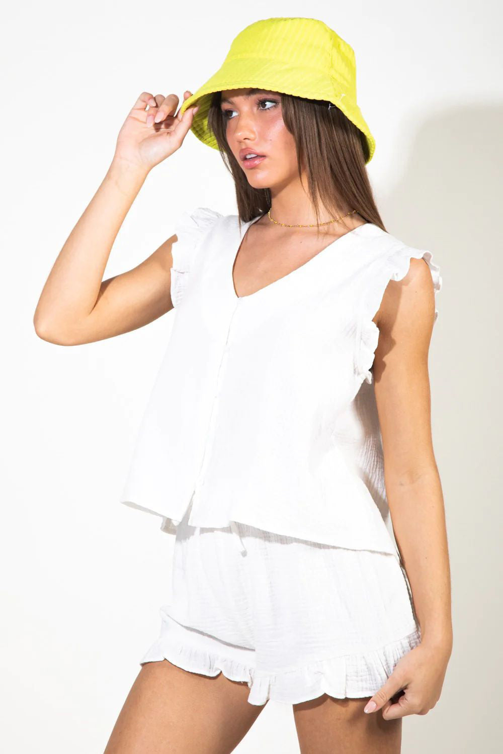 Ruffled V-Neck Cap Sleeve and Shorts Set-TOPS / DRESSES-[Adult]-[Female]-2022 Online Blue Zone Planet