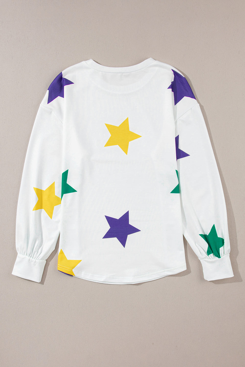 White Mardi Gras Star Printed Long Sleeve Top-Tops/Long Sleeve Tops-[Adult]-[Female]-2022 Online Blue Zone Planet
