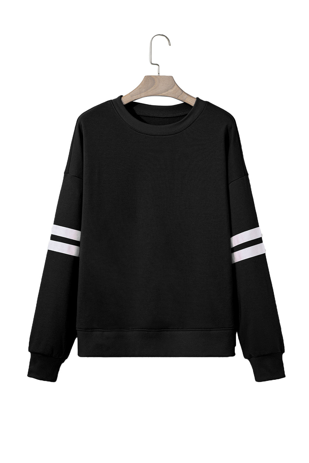 Black Varsity Striped Detail Drop Shoulder Oversized Sweatshirt-Tops/Sweatshirts & Hoodies-[Adult]-[Female]-2022 Online Blue Zone Planet