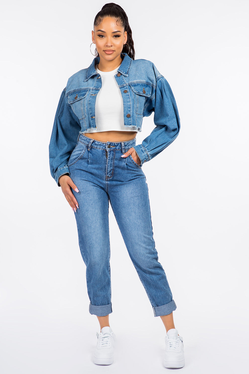 Blue Zone Planet | American Bazi High Waist Pleated Waist Mom Jeans-TOPS / DRESSES-[Adult]-[Female]-2022 Online Blue Zone Planet