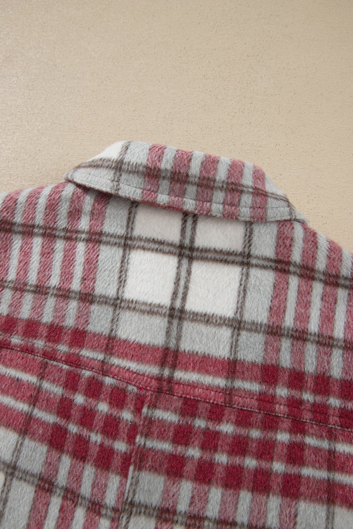 Red Plaid Flannel Metal Button Collar Long Sleeve Vintage Shift Jacket-Outerwear/Jackets-[Adult]-[Female]-2022 Online Blue Zone Planet