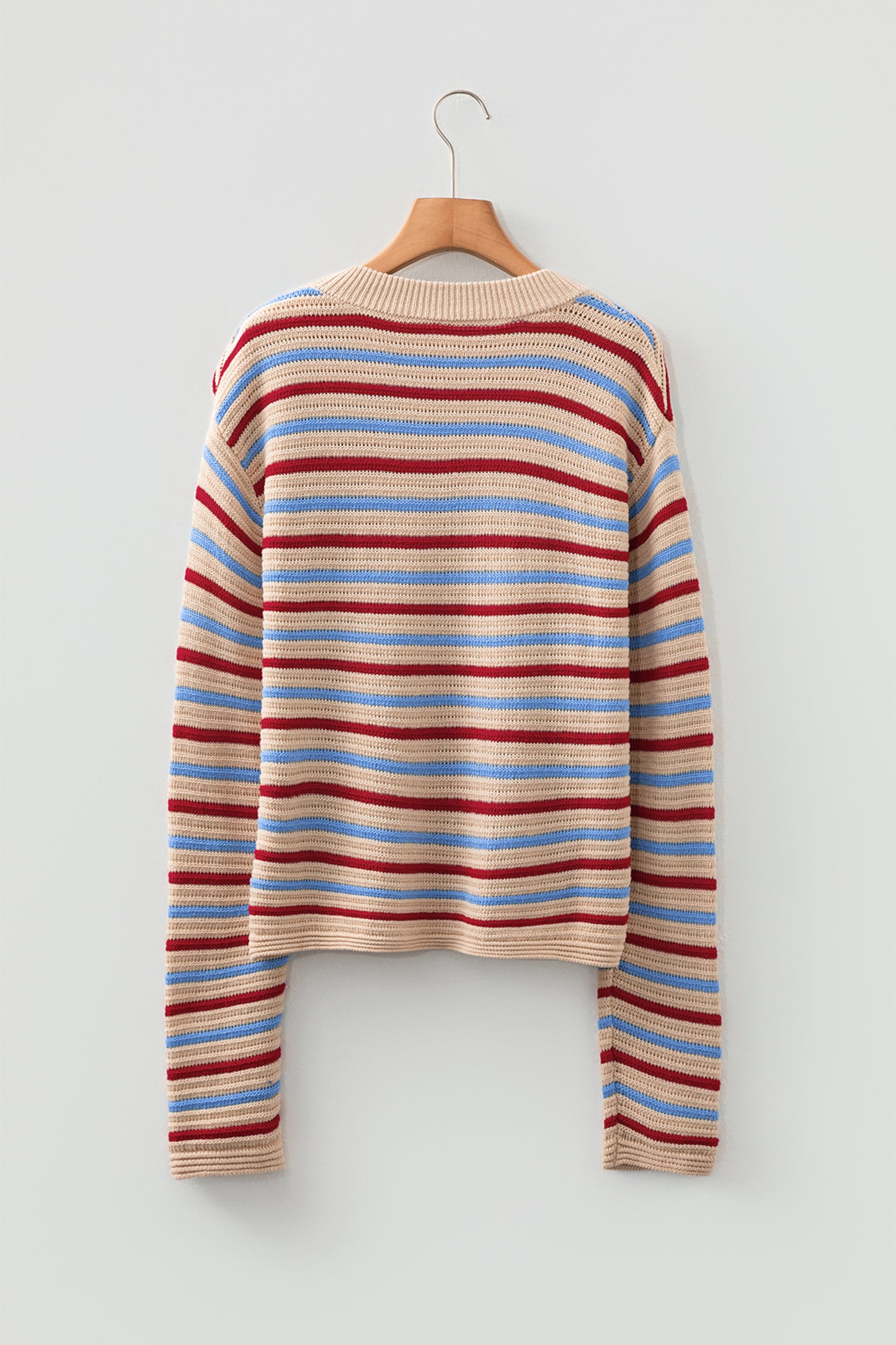 Khaki Stripe Drop Shoulder Cropped Long Sleeve Fall Sweater-TOPS / DRESSES-[Adult]-[Female]-2022 Online Blue Zone Planet