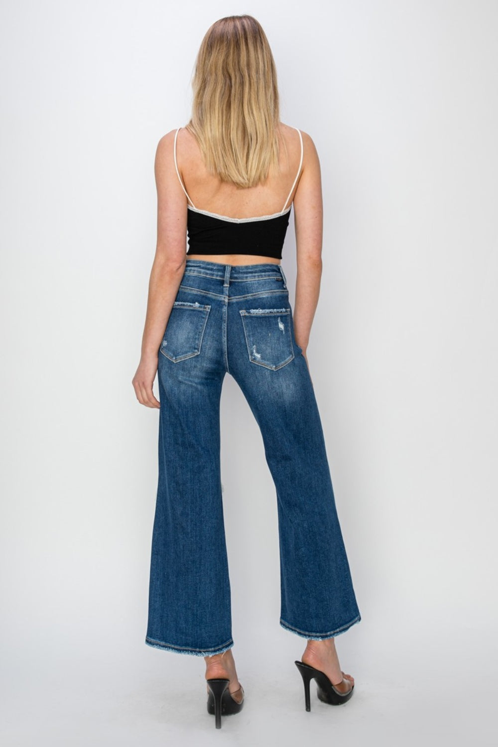 Blue Zone Planet | Risen Full Size High Rise Patch Detailed Wide Leg Crop Jeans-TOPS / DRESSES-[Adult]-[Female]-2022 Online Blue Zone Planet