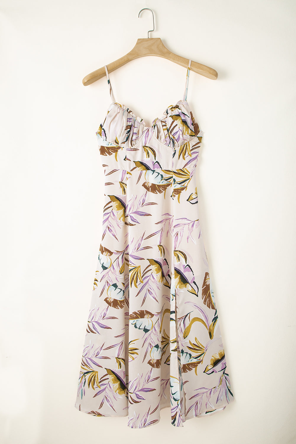 Apricot Tropical Print Spaghetti Straps Cupped Dress-Dresses/Floral Dresses-[Adult]-[Female]-2022 Online Blue Zone Planet