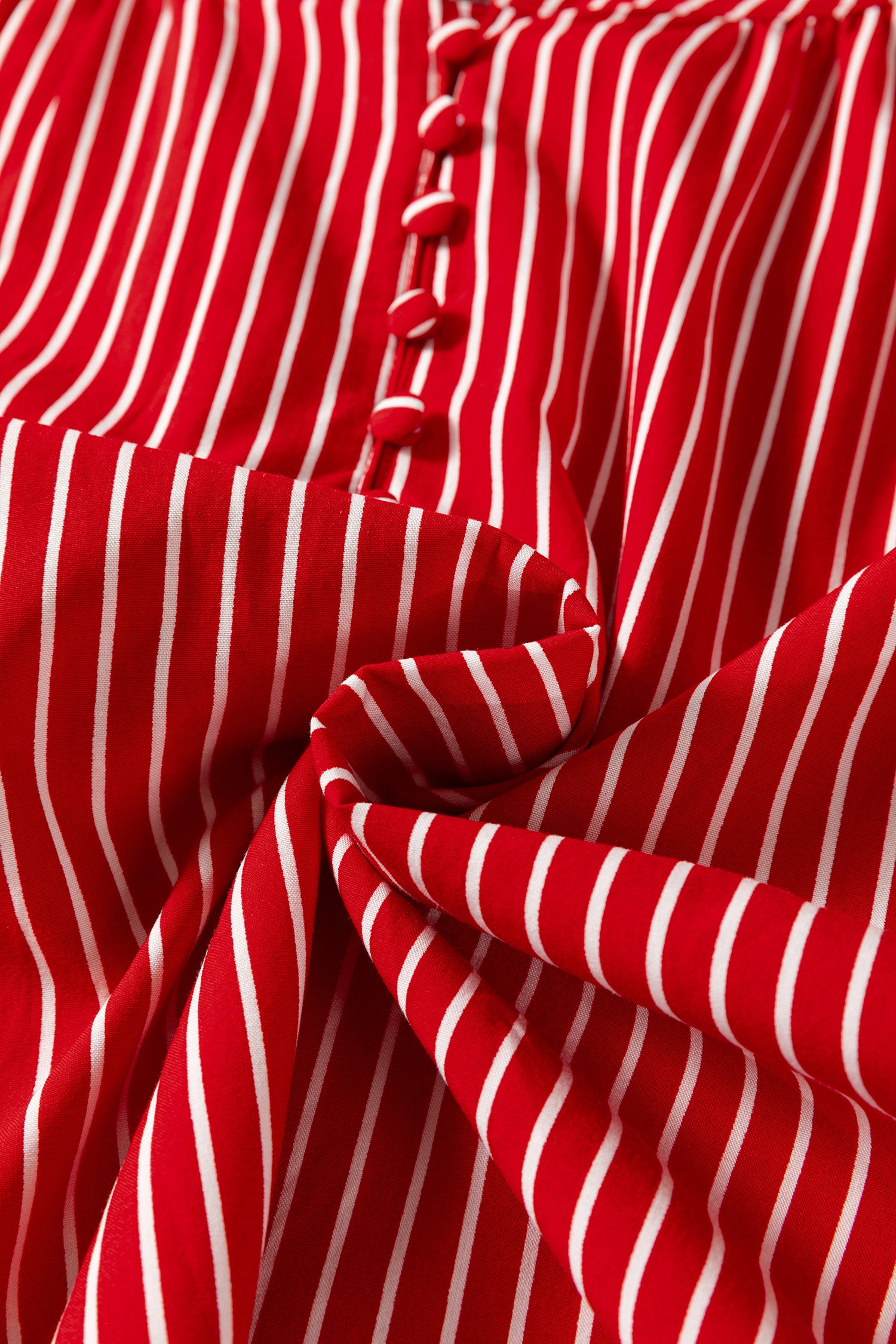 Red Stripe Ruffled Short Puff Sleeve Button Front Blouse-Tops/Blouses & Shirts-[Adult]-[Female]-2022 Online Blue Zone Planet