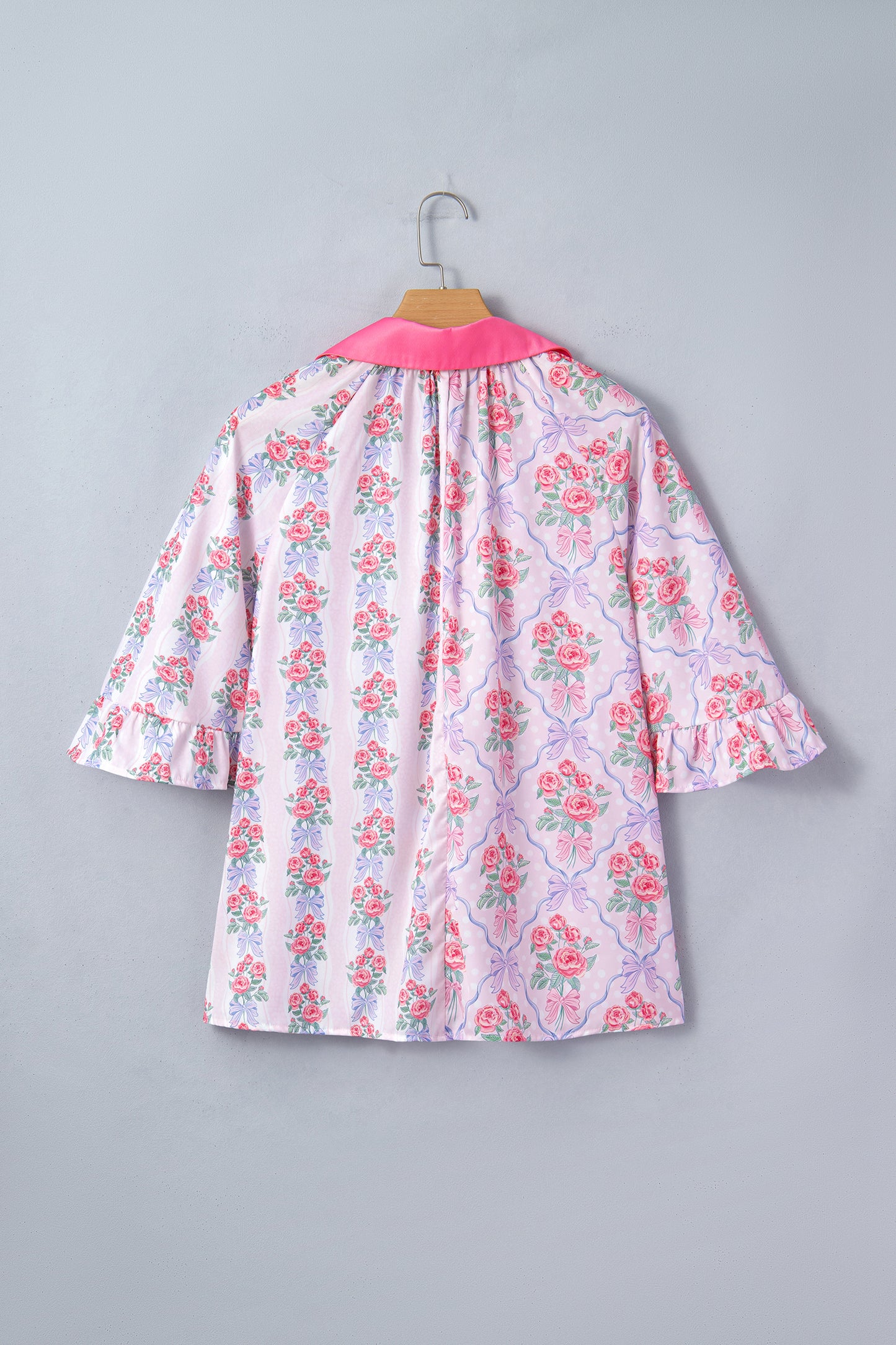 Purple Floral Collared Ruffled Half Sleeve Shirt-Tops/Blouses & Shirts-[Adult]-[Female]-2022 Online Blue Zone Planet