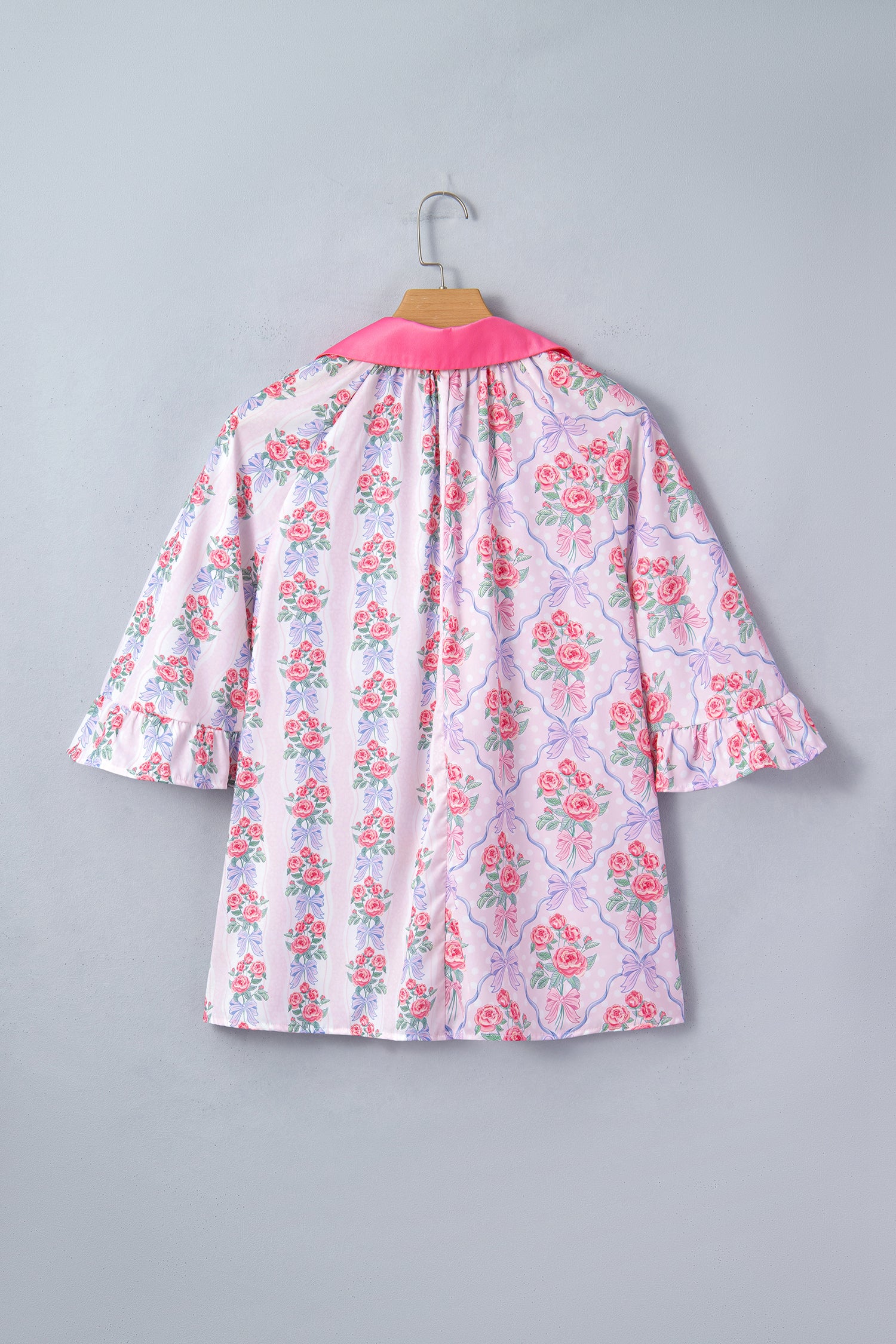 Purple Floral Collared Ruffled Half Sleeve Shirt-Tops/Blouses & Shirts-[Adult]-[Female]-2022 Online Blue Zone Planet