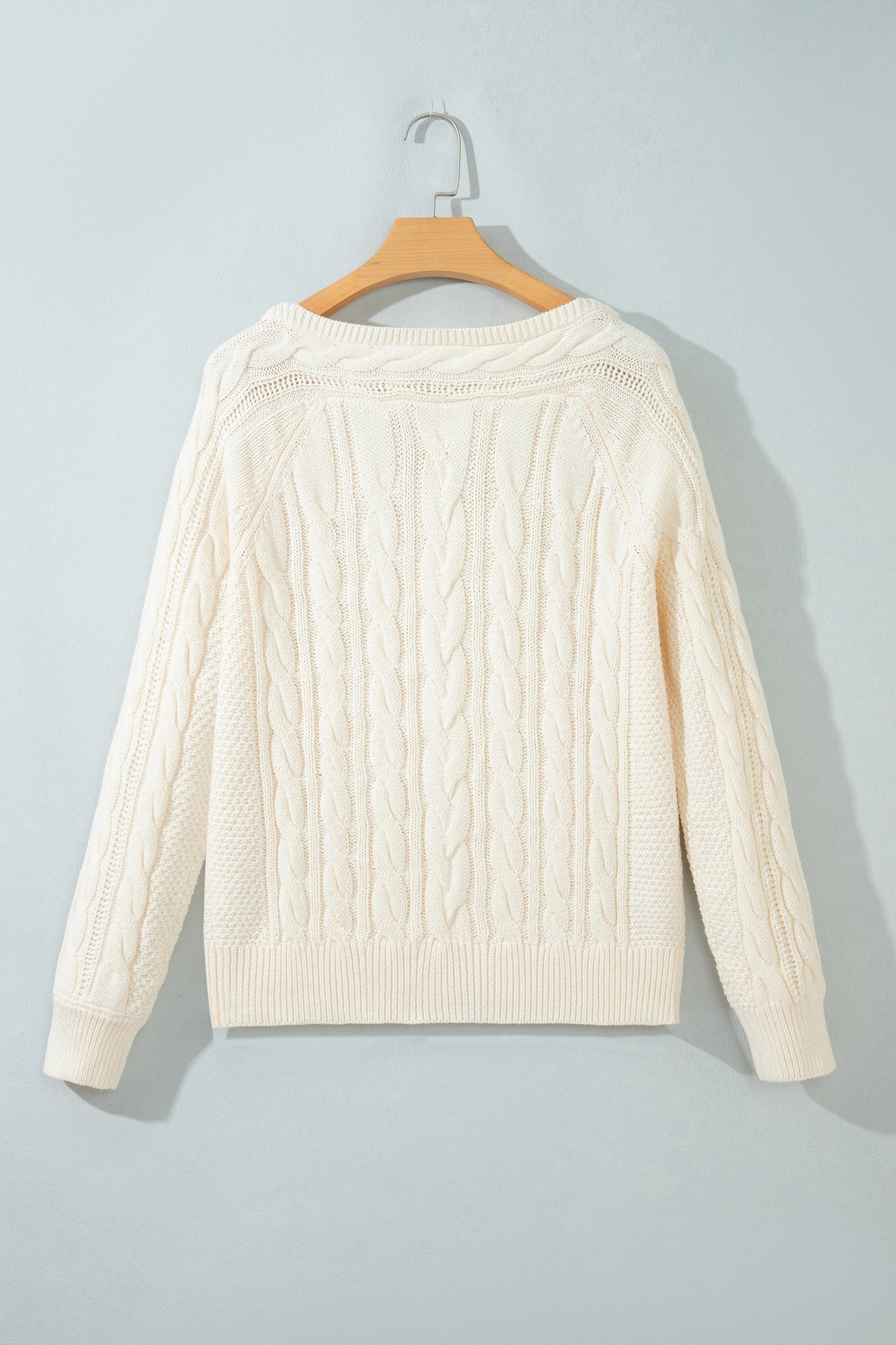Beige Drop Shoulder Round Neck Cable Knit Sweater-TOPS / DRESSES-[Adult]-[Female]-2022 Online Blue Zone Planet