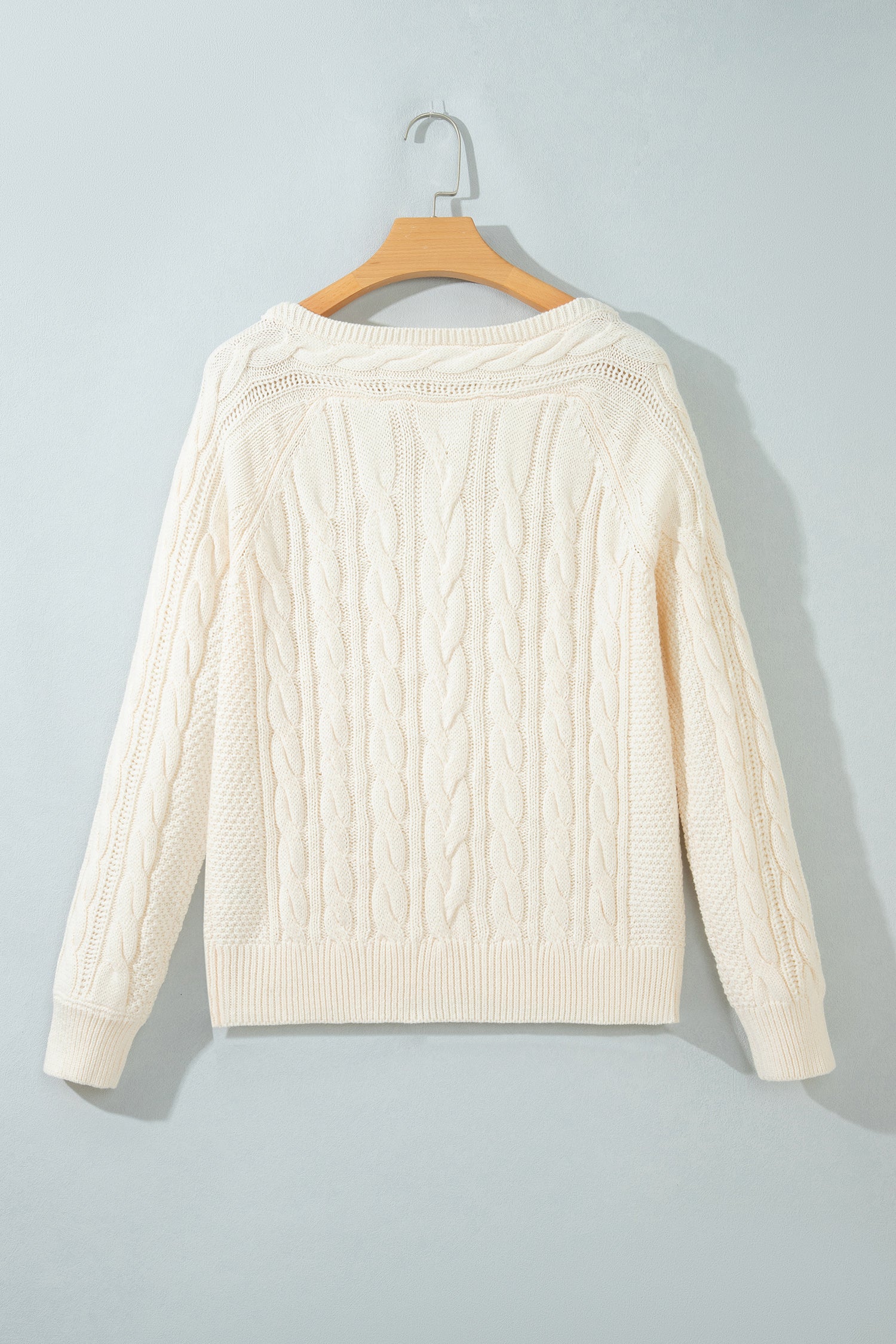 Beige Drop Shoulder Round Neck Cable Knit Sweater-TOPS / DRESSES-[Adult]-[Female]-2022 Online Blue Zone Planet