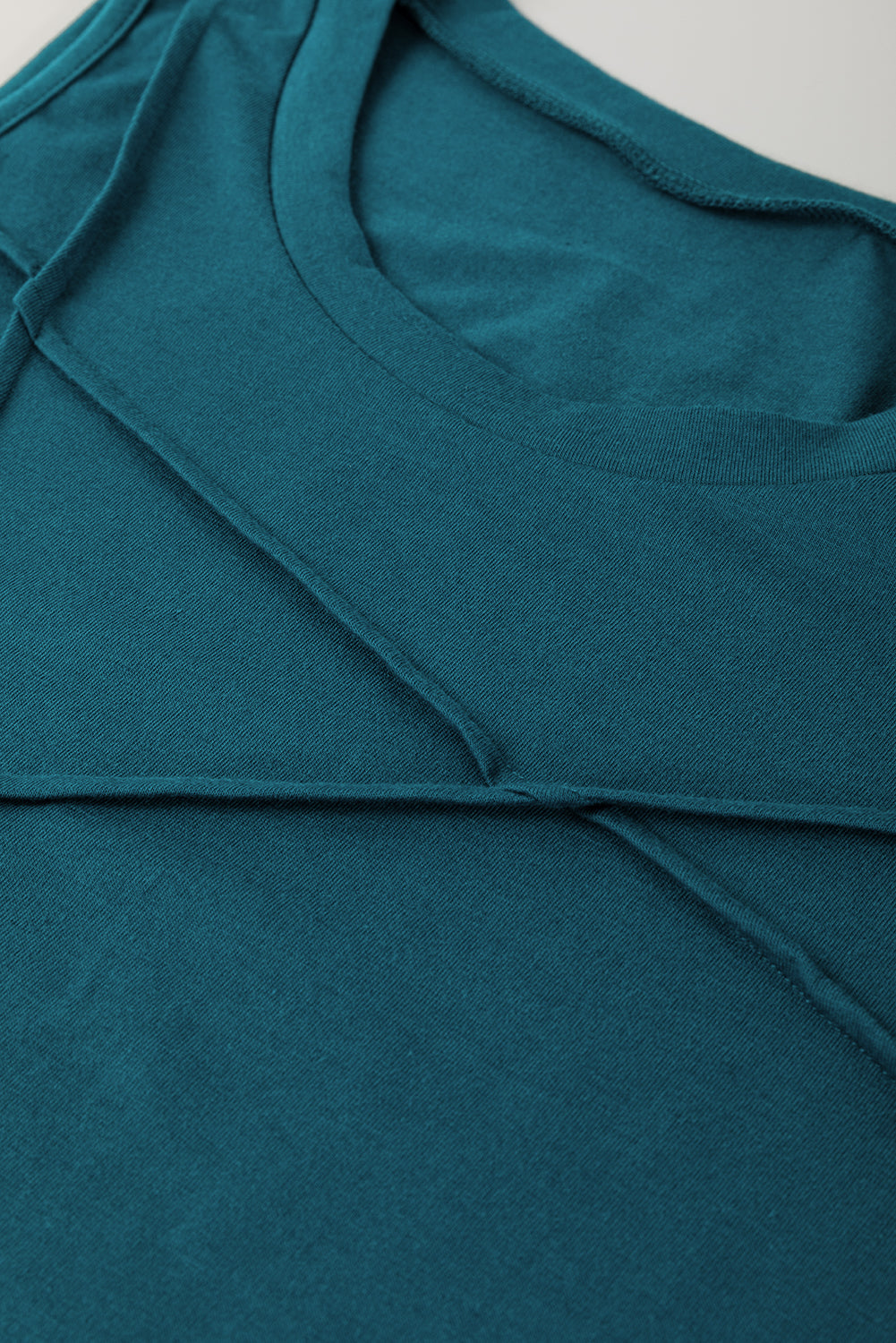 Blue Sapphire Solid Color Stitching Detail Round Neck Tank Top-Tops/Tank Tops-[Adult]-[Female]-2022 Online Blue Zone Planet