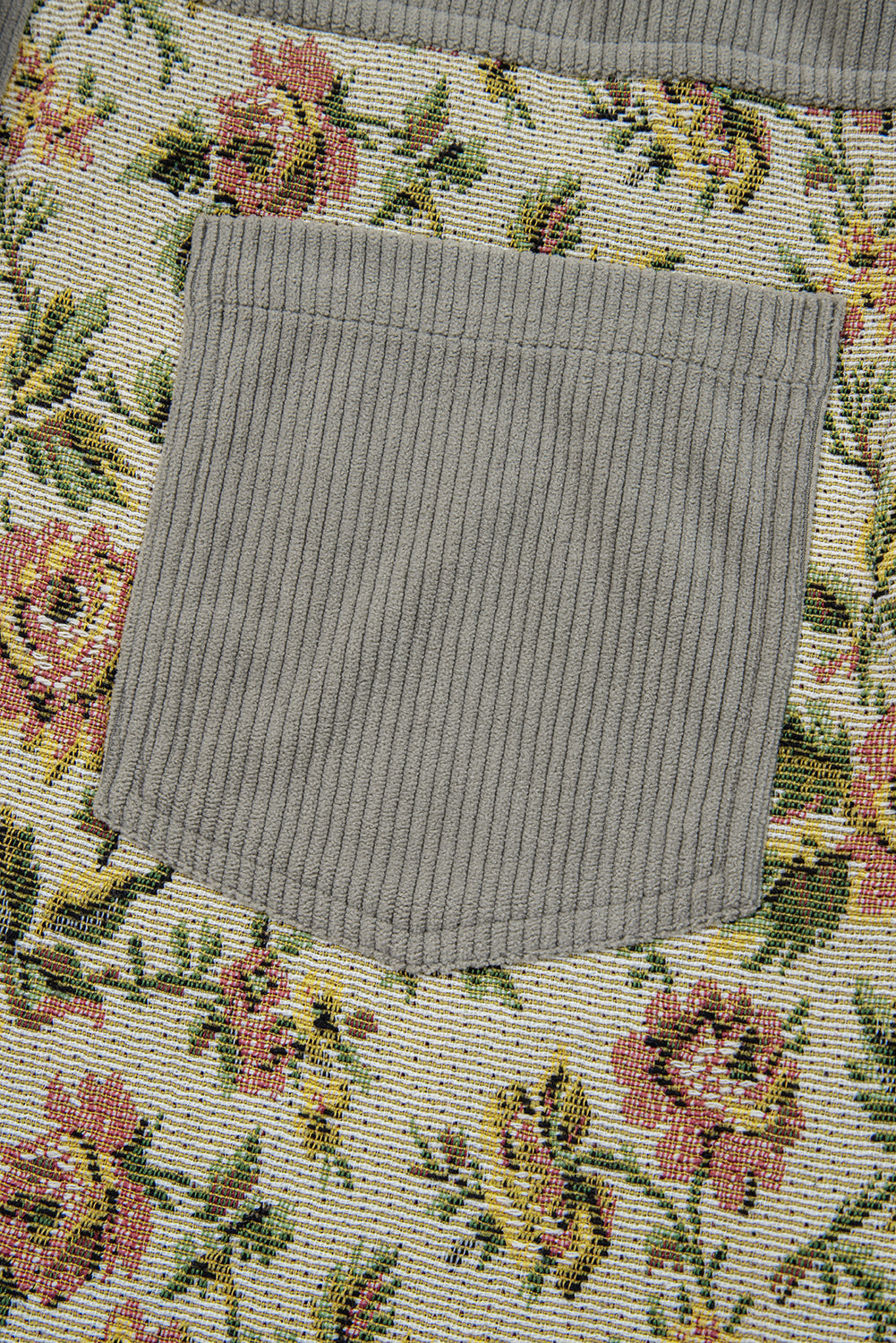 Medium Grey Ribbed Retro Floral Patchwork Shirt Style Jacket-Outerwear/Jackets-[Adult]-[Female]-2022 Online Blue Zone Planet