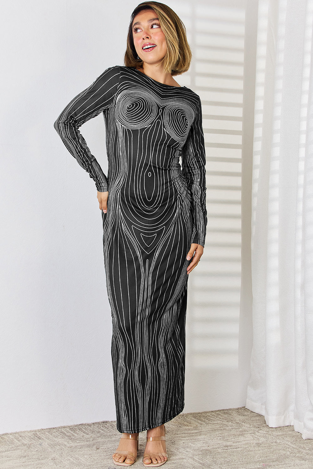 Cutout Round Neck Long Sleeve Maxi Dress-TOPS / DRESSES-[Adult]-[Female]-2022 Online Blue Zone Planet