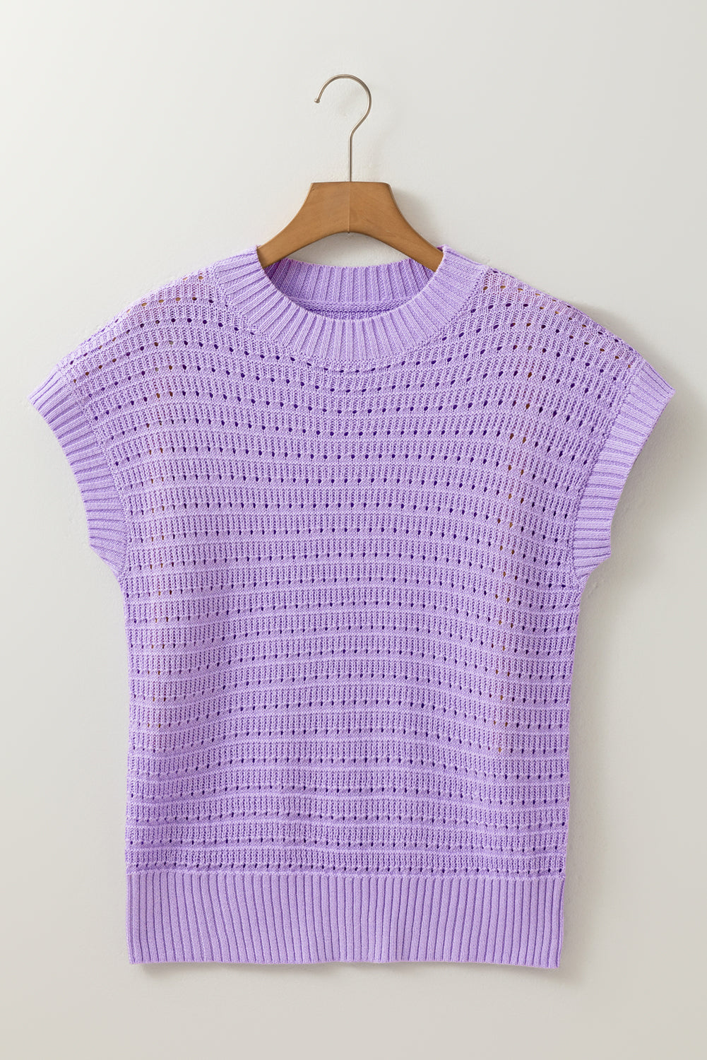 Lavendula Pointelle Knit Ribbed Trim Short Sleeve Sweater-TOPS / DRESSES-[Adult]-[Female]-2022 Online Blue Zone Planet