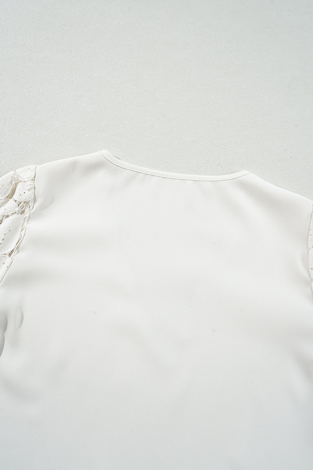 Blue Zone Planet | White Scalloped V Neckline Lace Hollowed Lantern Sleeve Blouse-Tops/Blouses & Shirts-[Adult]-[Female]-2022 Online Blue Zone Planet