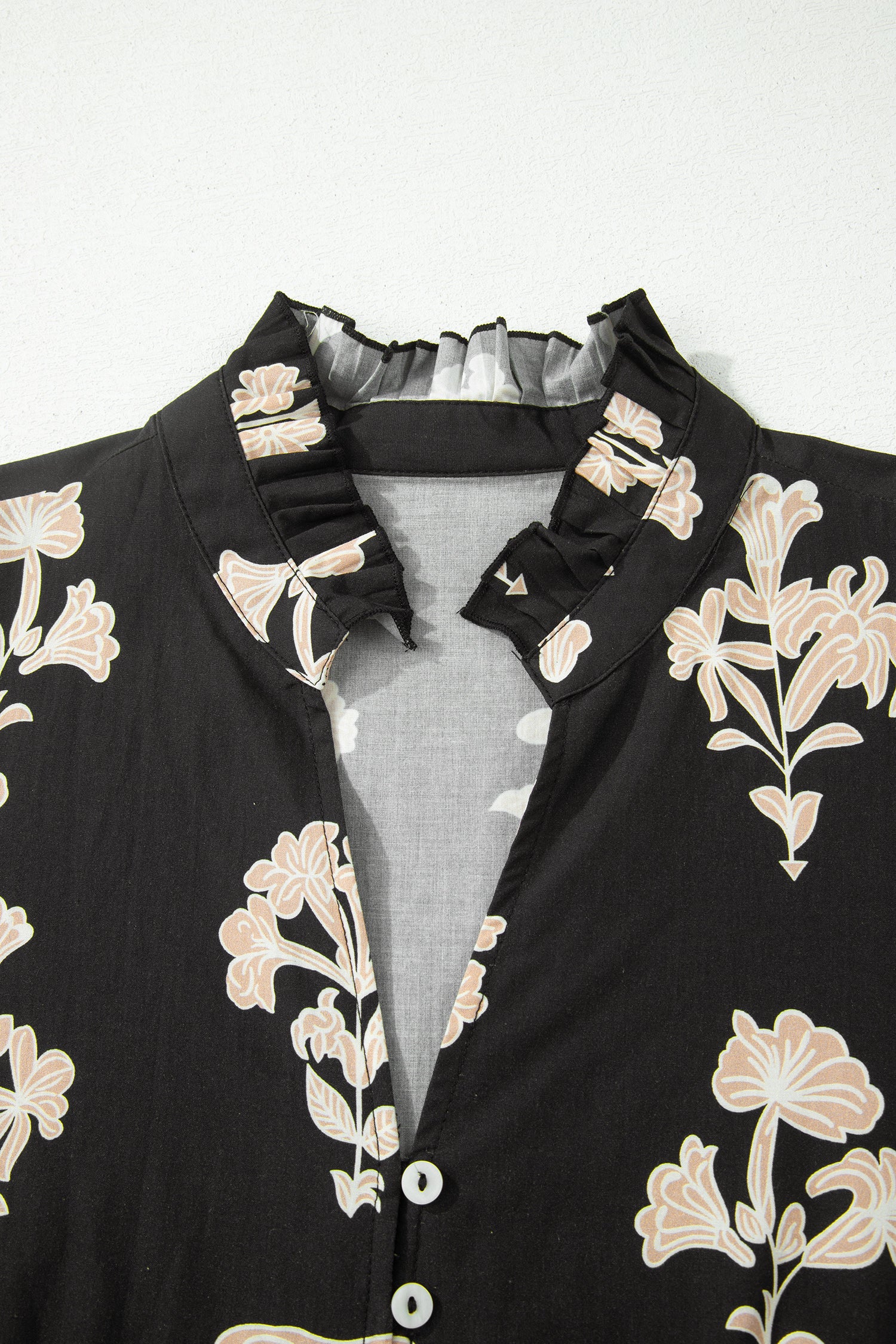 Black Frilled V Neck Puff Short Sleeve Floral Mini Dress-TOPS / DRESSES-[Adult]-[Female]-2022 Online Blue Zone Planet