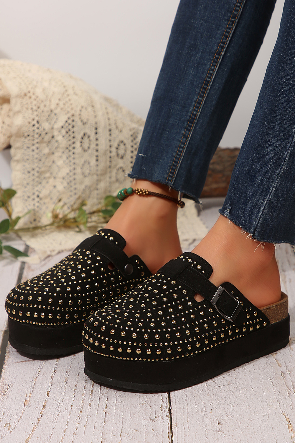 Parchment Vintage Studded Platform Slippers-Slides Shoes + Flip Flops-[Adult]-[Female]-2022 Online Blue Zone Planet