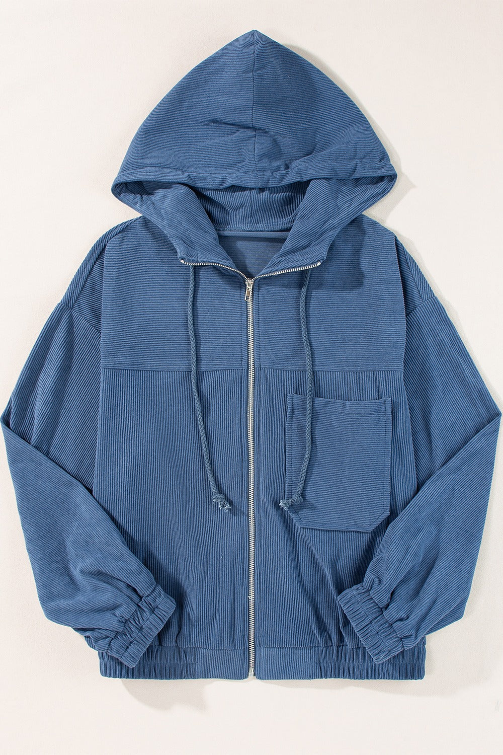 Blue Zone Planet | Corduroy Zip Up Long Sleeve Hooded Jacket-TOPS / DRESSES-[Adult]-[Female]-French Blue-S-2022 Online Blue Zone Planet