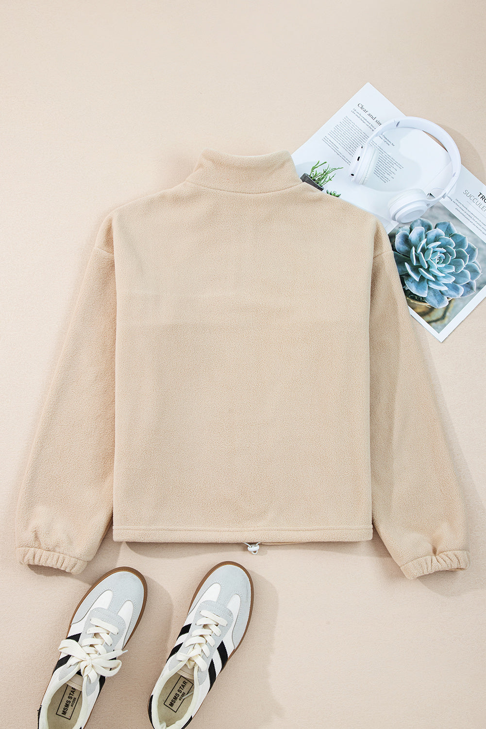 Parchment Fleece Colorblock Patchwork Zipped Neck Pullover Sweatshirt-Tops/Sweatshirts & Hoodies-[Adult]-[Female]-2022 Online Blue Zone Planet