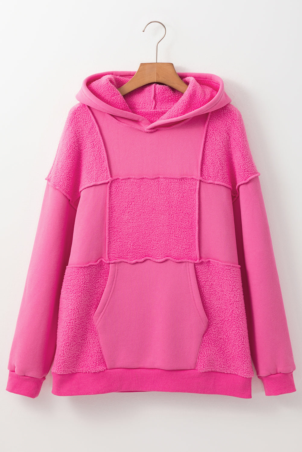 Pitaya Pink Mineral Wash Terry Patchwork Drawstring Hoodie-Tops / Dresses-[Adult]-[Female]-2022 Online Blue Zone Planet