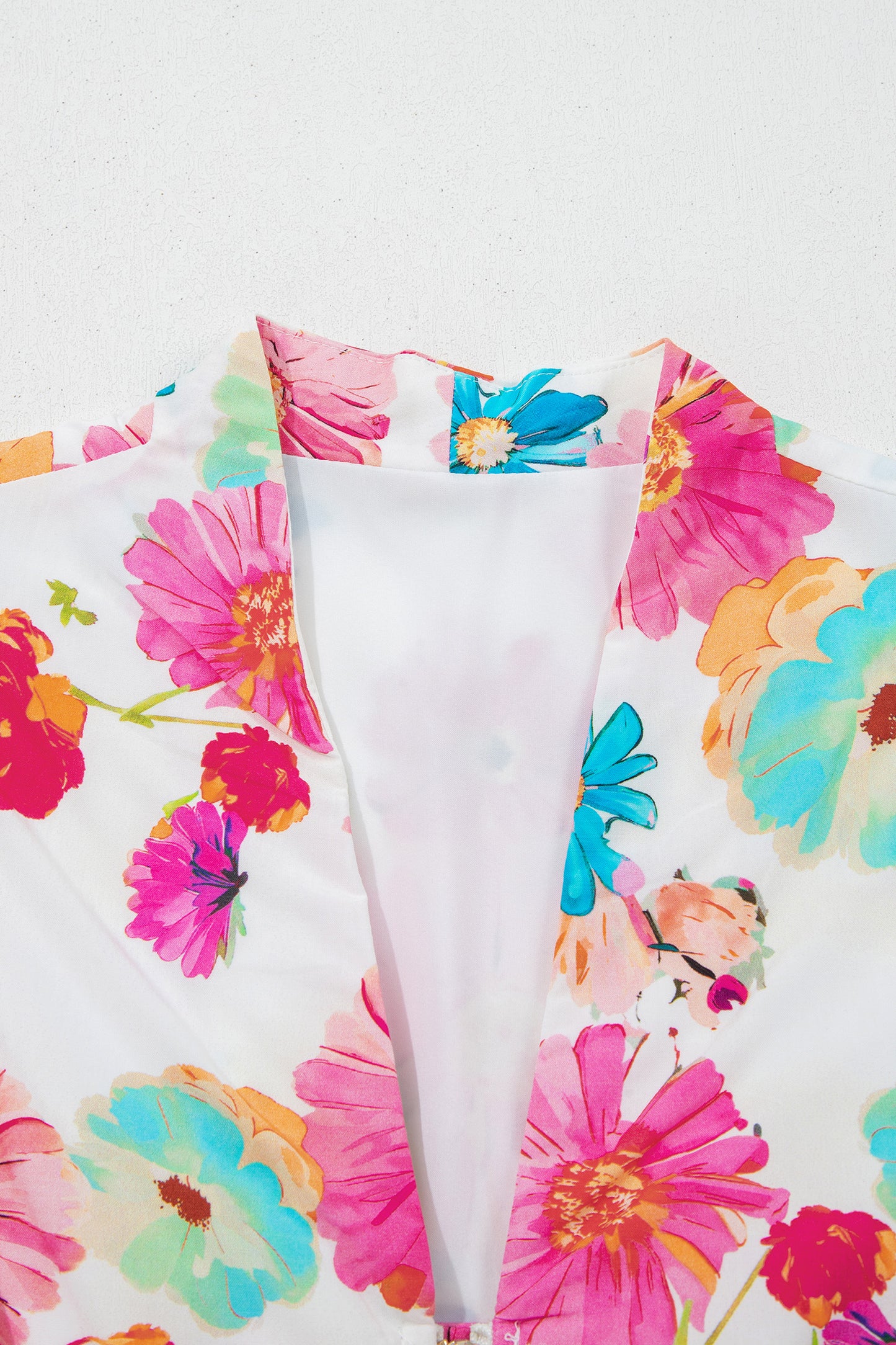 Pink Adorable Floral Print V Neck Zip Up Smocked Waist Flared Mini Dress-TOPS / DRESSES-[Adult]-[Female]-2022 Online Blue Zone Planet