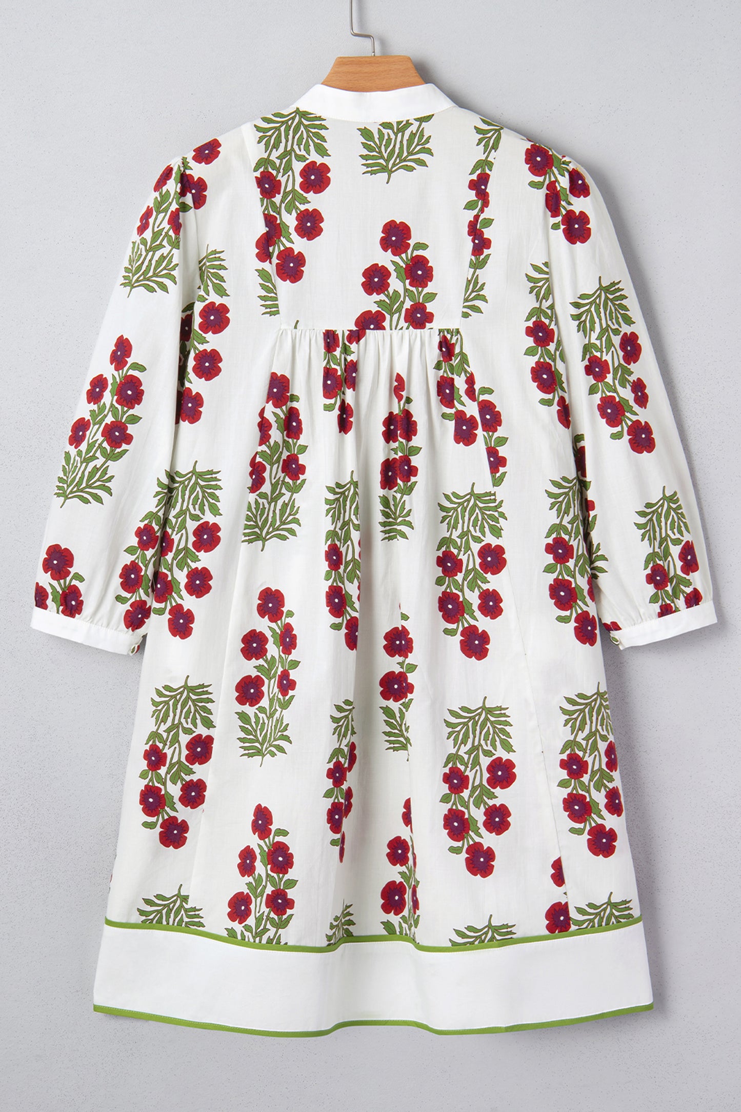 White Frilled V Neck 3/4 Sleeve Loose Floral Dress-TOPS / DRESSES-[Adult]-[Female]-2022 Online Blue Zone Planet
