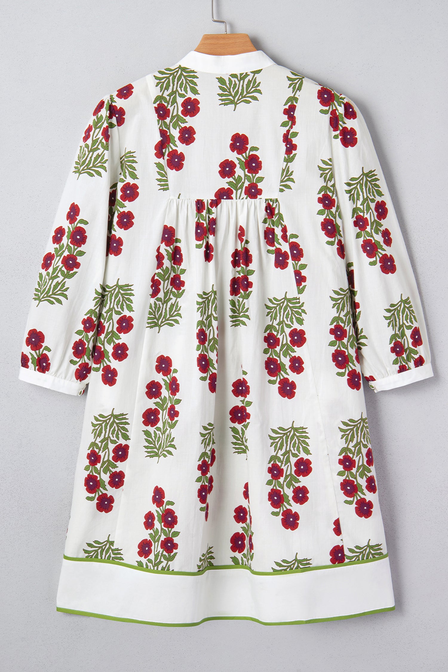 White Frilled V Neck 3/4 Sleeve Loose Floral Dress-TOPS / DRESSES-[Adult]-[Female]-2022 Online Blue Zone Planet