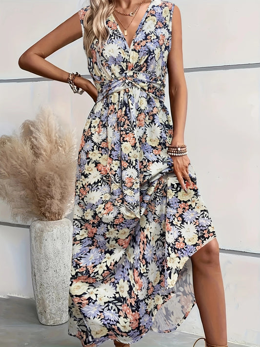 Floral Sleeveless Midi Dress-[Adult]-[Female]-Floral-S-2022 Online Blue Zone Planet