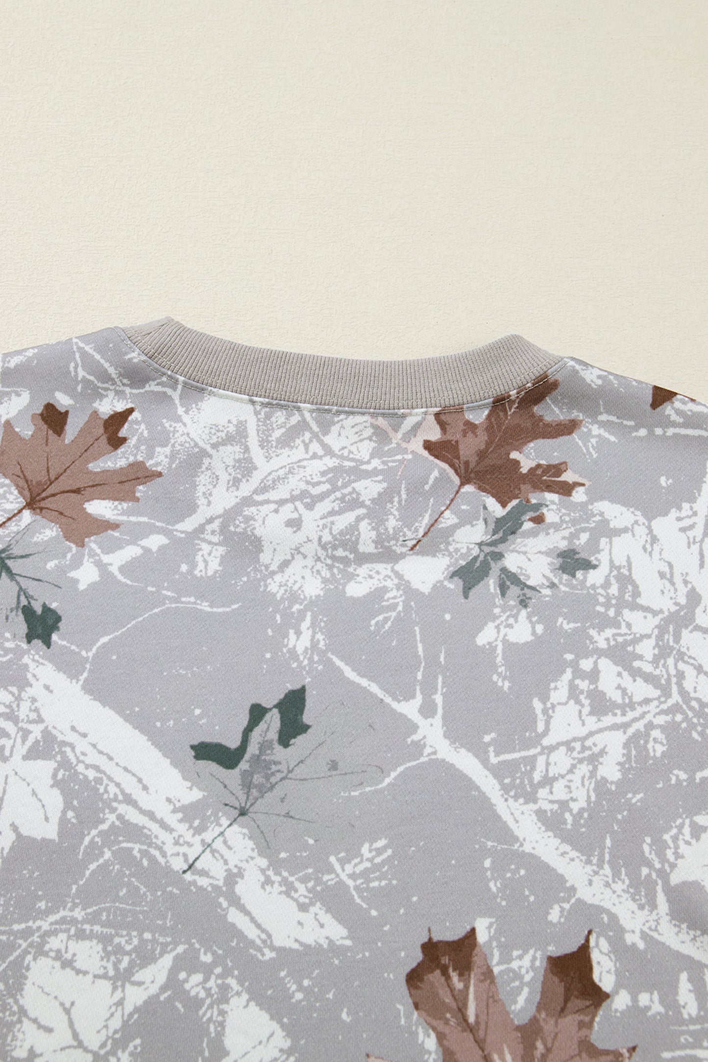 Gray Maple Leaf Camo Print Varsity Striped Sleeve Casual Sweatshirt-Tops/Sweatshirts & Hoodies-[Adult]-[Female]-2022 Online Blue Zone Planet