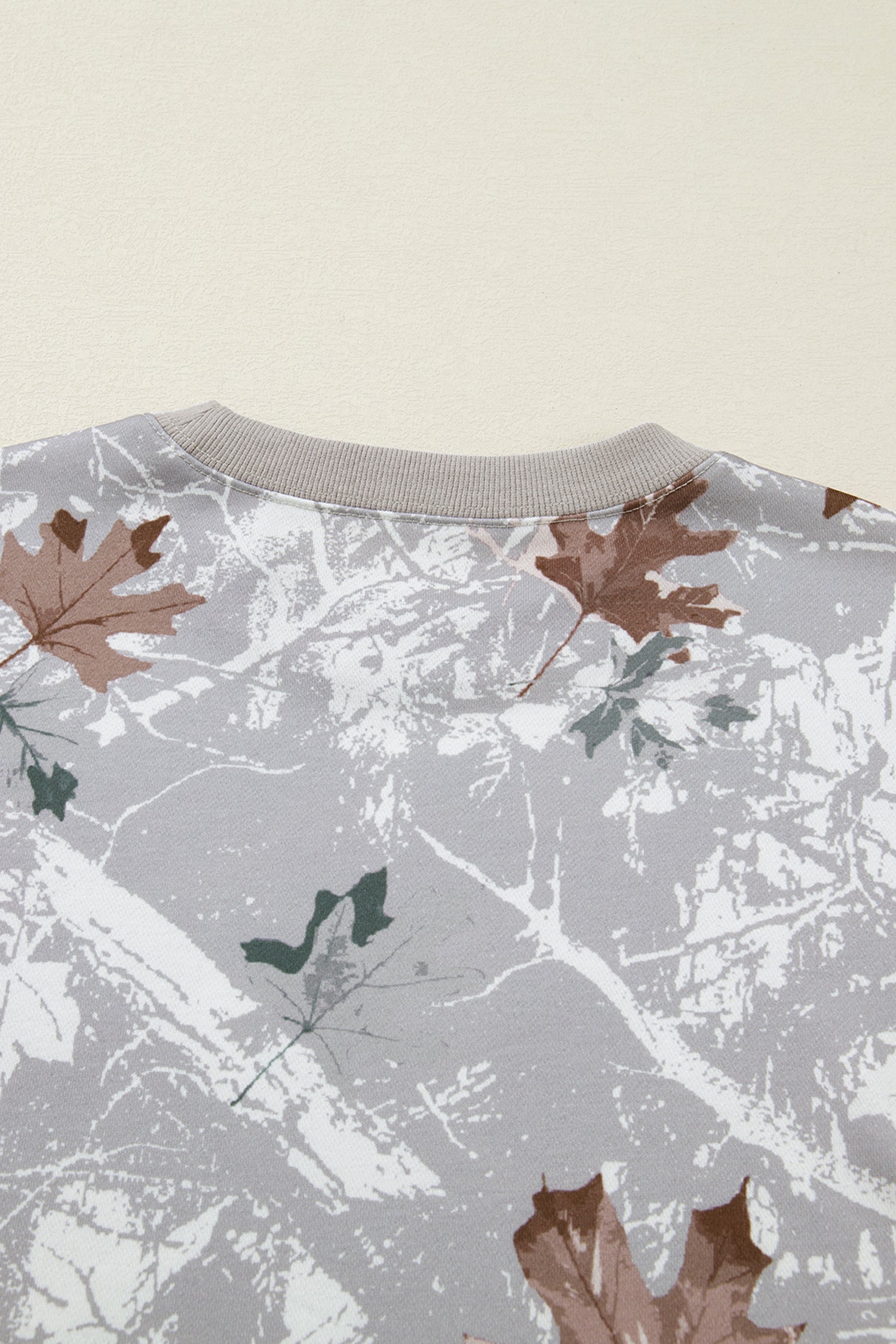 Gray Maple Leaf Camo Print Varsity Striped Sleeve Casual Sweatshirt-Tops/Sweatshirts & Hoodies-[Adult]-[Female]-2022 Online Blue Zone Planet