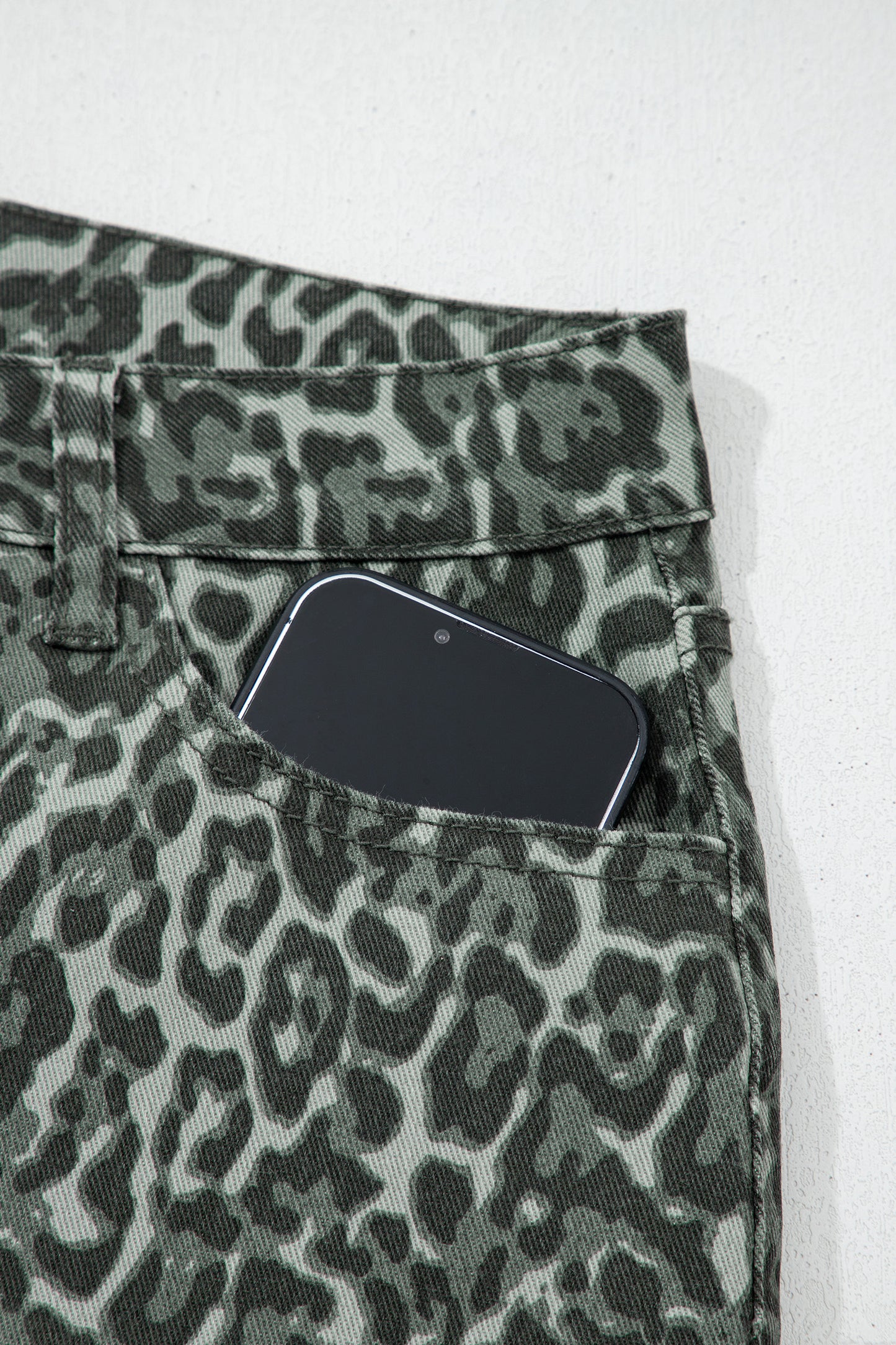 Gray Leopard Frayed Edge Wide Leg High Waist Jeans-Bottoms/Jeans-[Adult]-[Female]-2022 Online Blue Zone Planet
