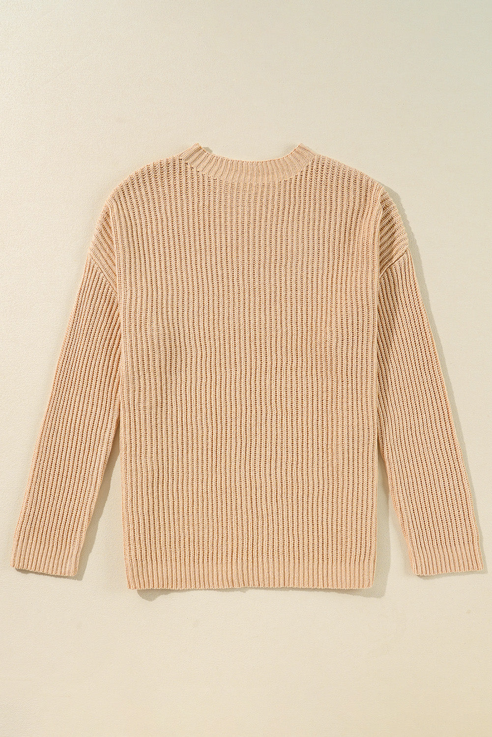 Apricot Cable Knit Drop Shoulder Side Slits Loose Sweater-Sweaters & Cardigans/Sweaters-[Adult]-[Female]-2022 Online Blue Zone Planet