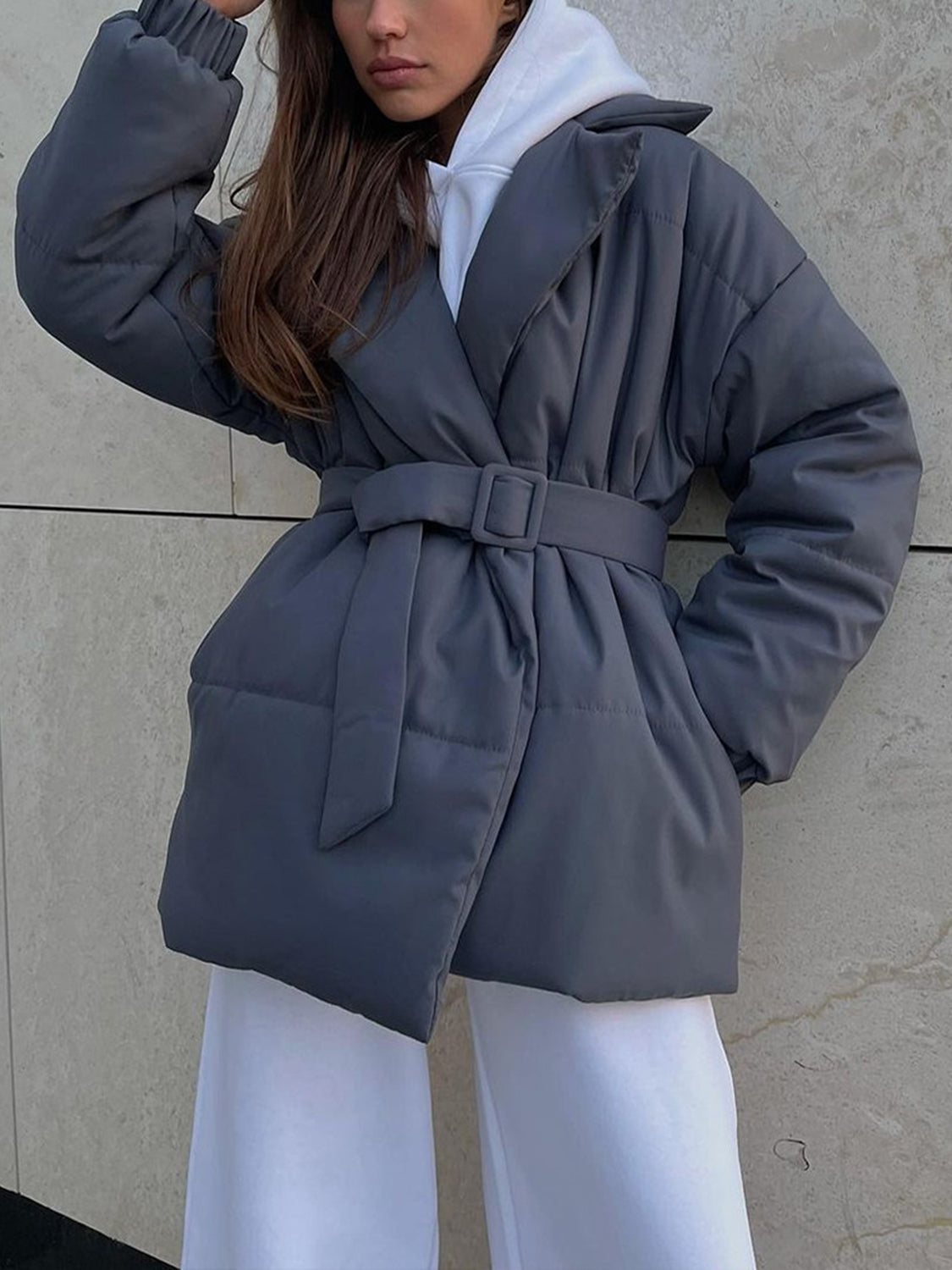 Puffer Long Sleeve Winter Coat with Belt-TOPS / DRESSES-[Adult]-[Female]-2022 Online Blue Zone Planet