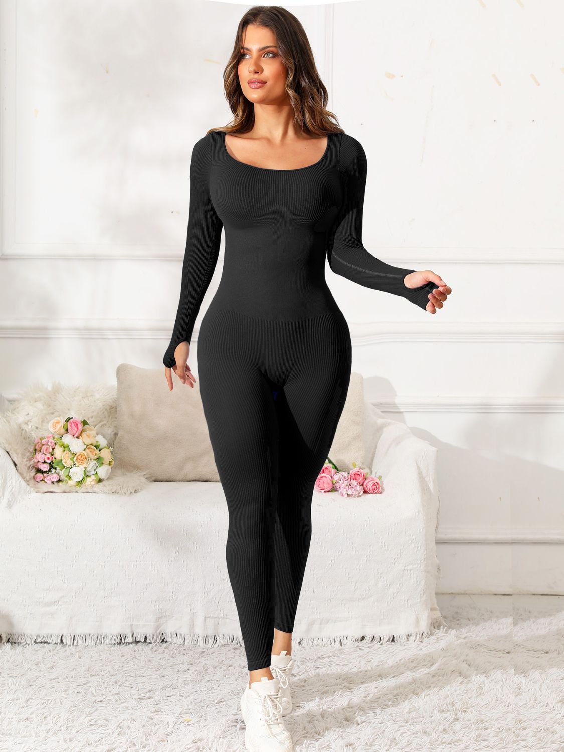 Scoop Neck Long Sleeve Active Jumpsuit-TOPS / DRESSES-[Adult]-[Female]-2022 Online Blue Zone Planet