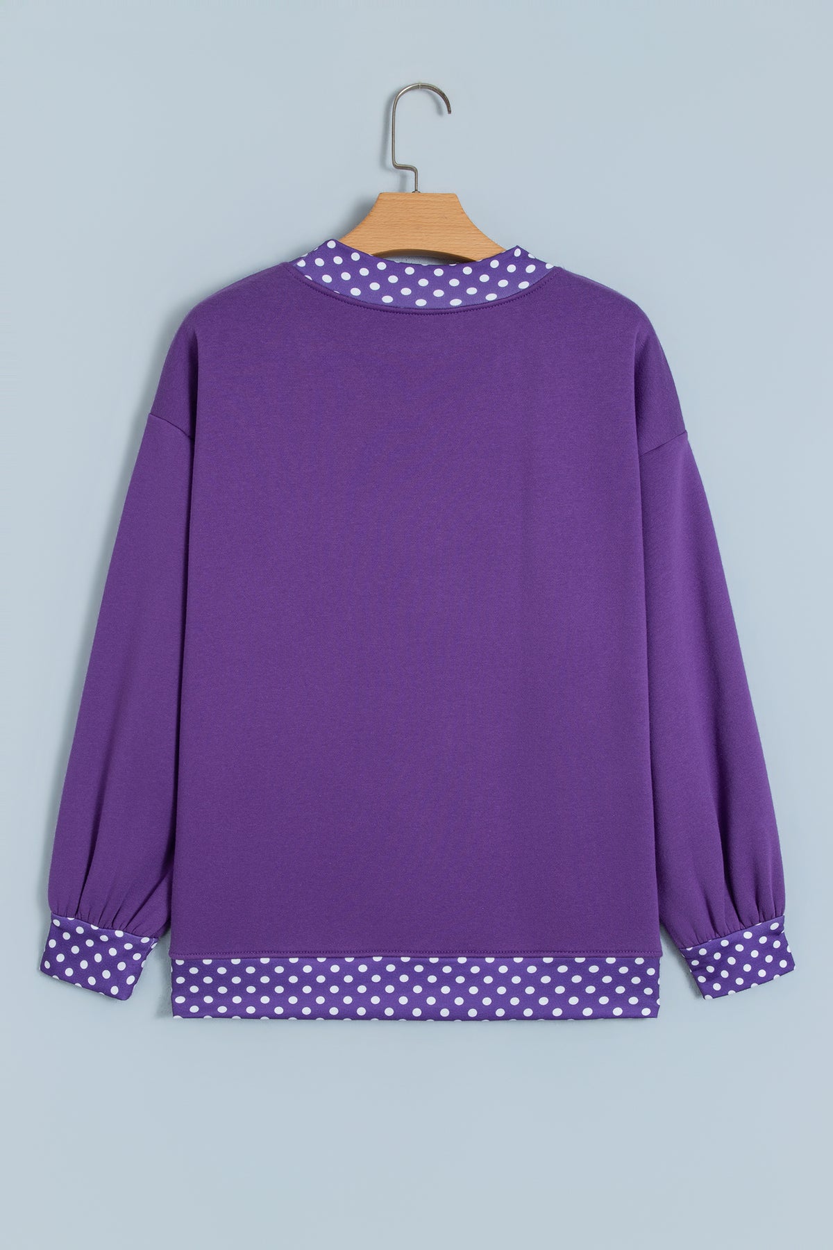 Tillandsia Purple Colorblock Polka Dot Contrast Trim Oversized Sweatshirt-Tops/Sweatshirts & Hoodies-[Adult]-[Female]-2022 Online Blue Zone Planet