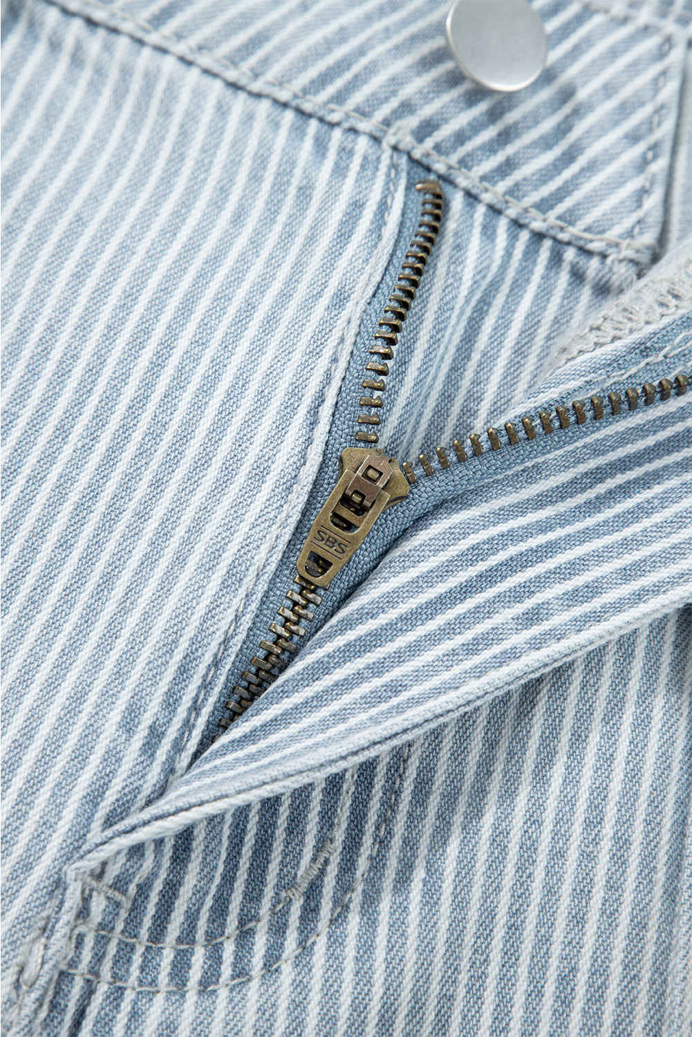 Sky Blue Stripe Button Flap Pocket Cuffed Hem Wide Leg Jeans-Bottoms/Jeans-[Adult]-[Female]-2022 Online Blue Zone Planet